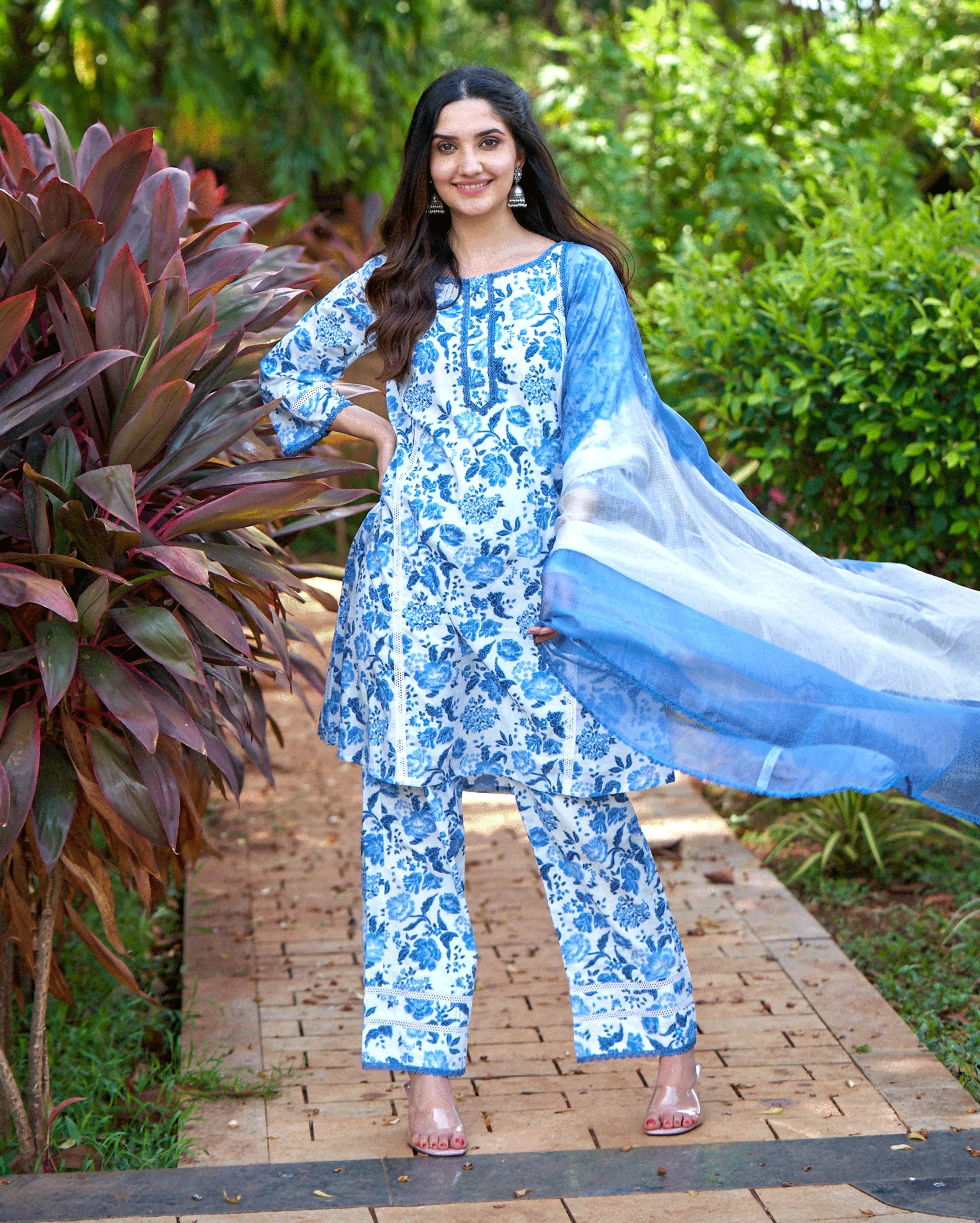 Fresh Blue Printed Cotton Suit Set - Image 2