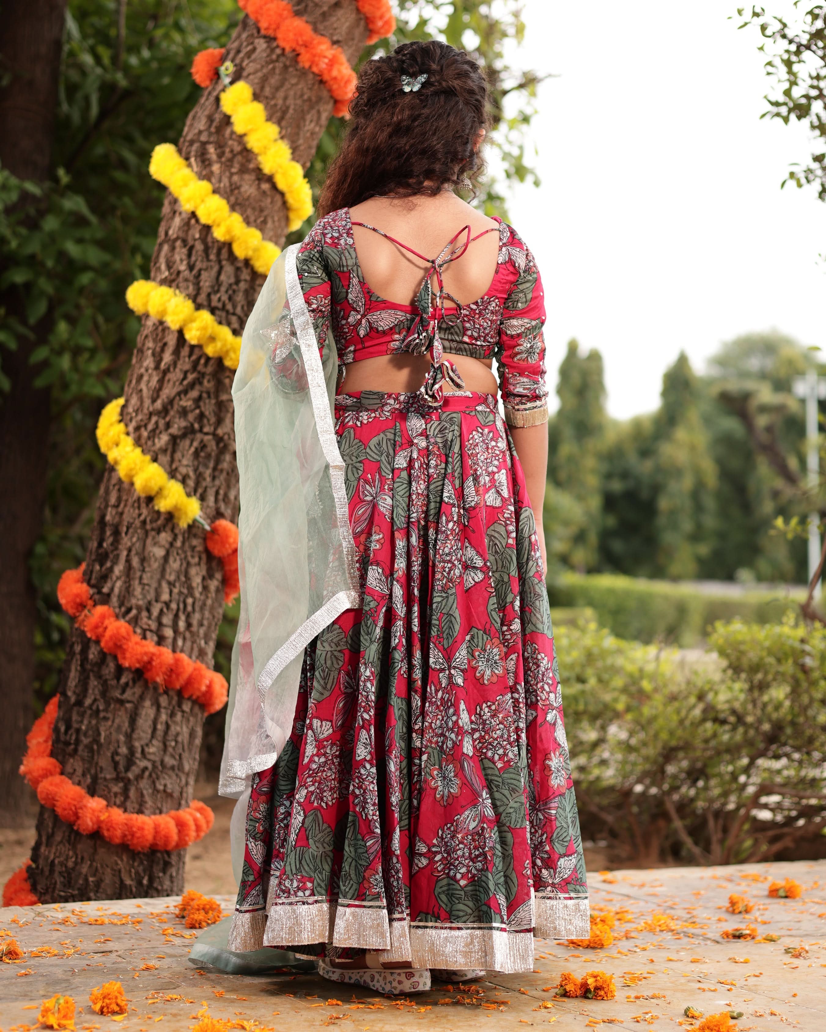 Frolic Red Printed Chanderi Lehenga Set - Image 6