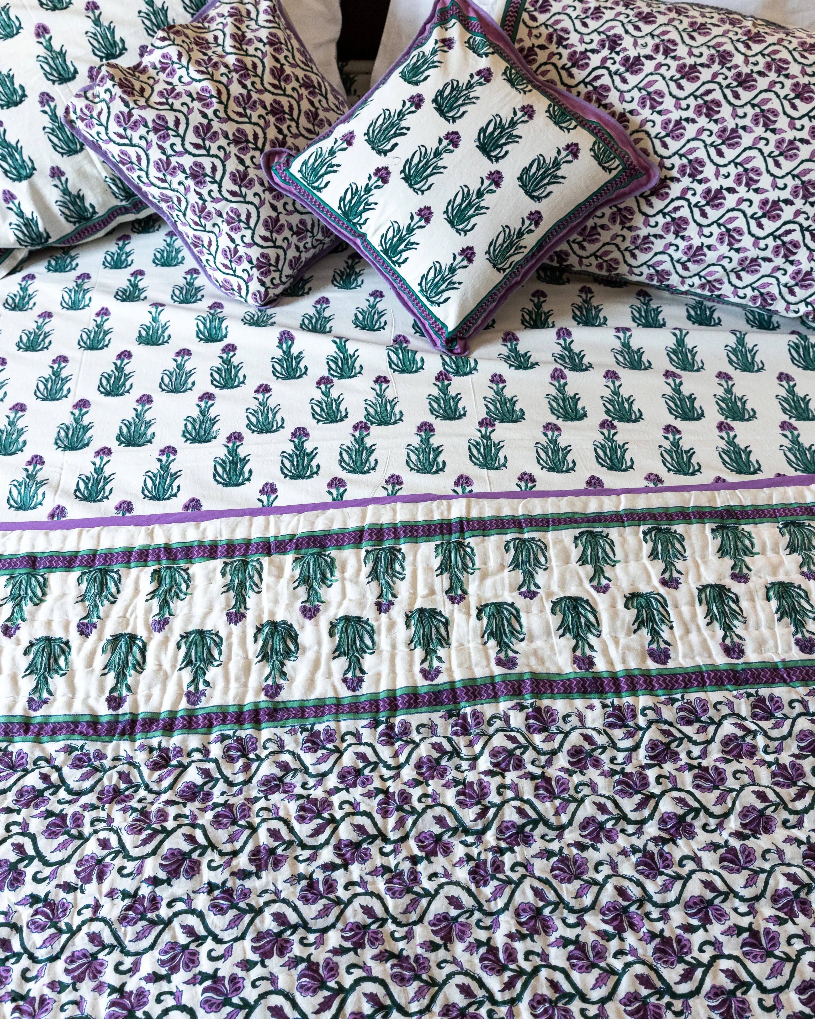 Gilly Flower Handblock Printed Cotton Quilt - Image 5