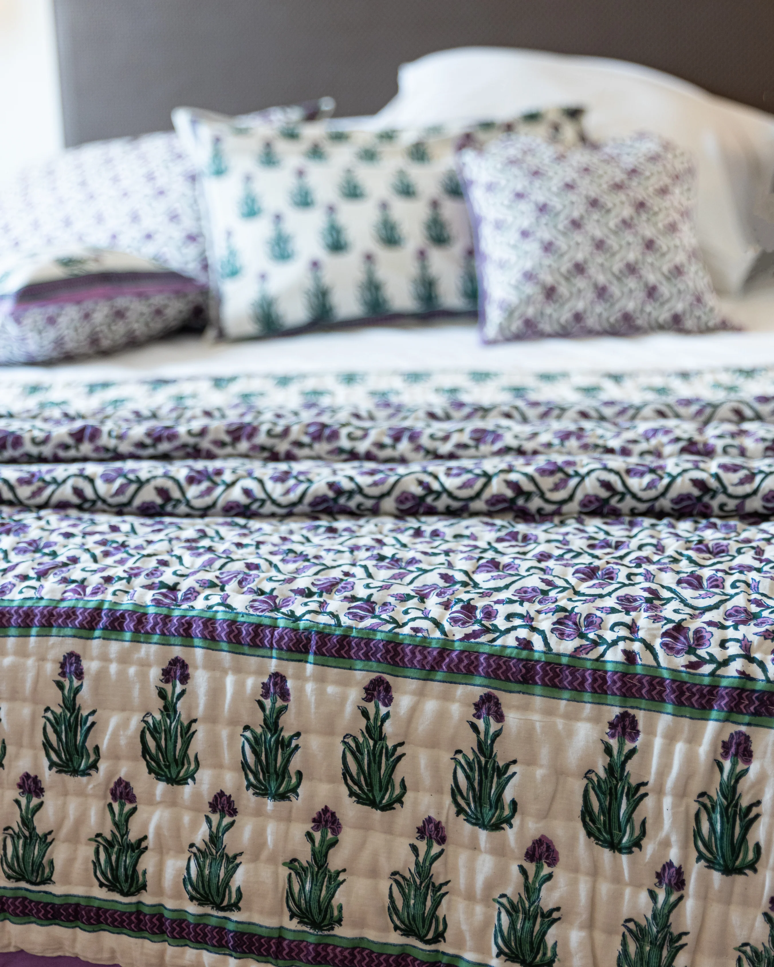 Gilly Flower Handblock Printed Cotton Quilt - Image 6