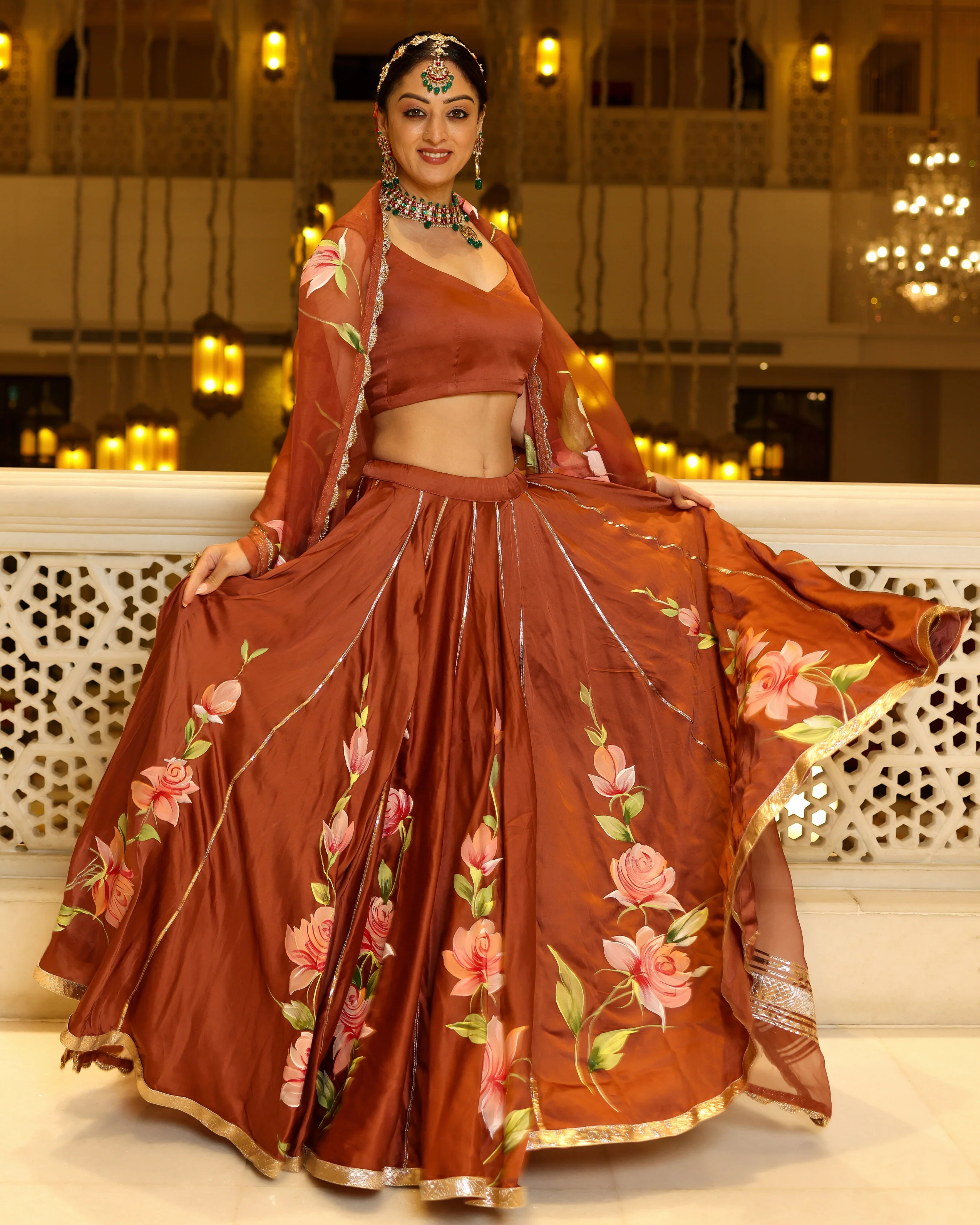 Glazed Ginger Handpainted Lehenga Set - Image 6