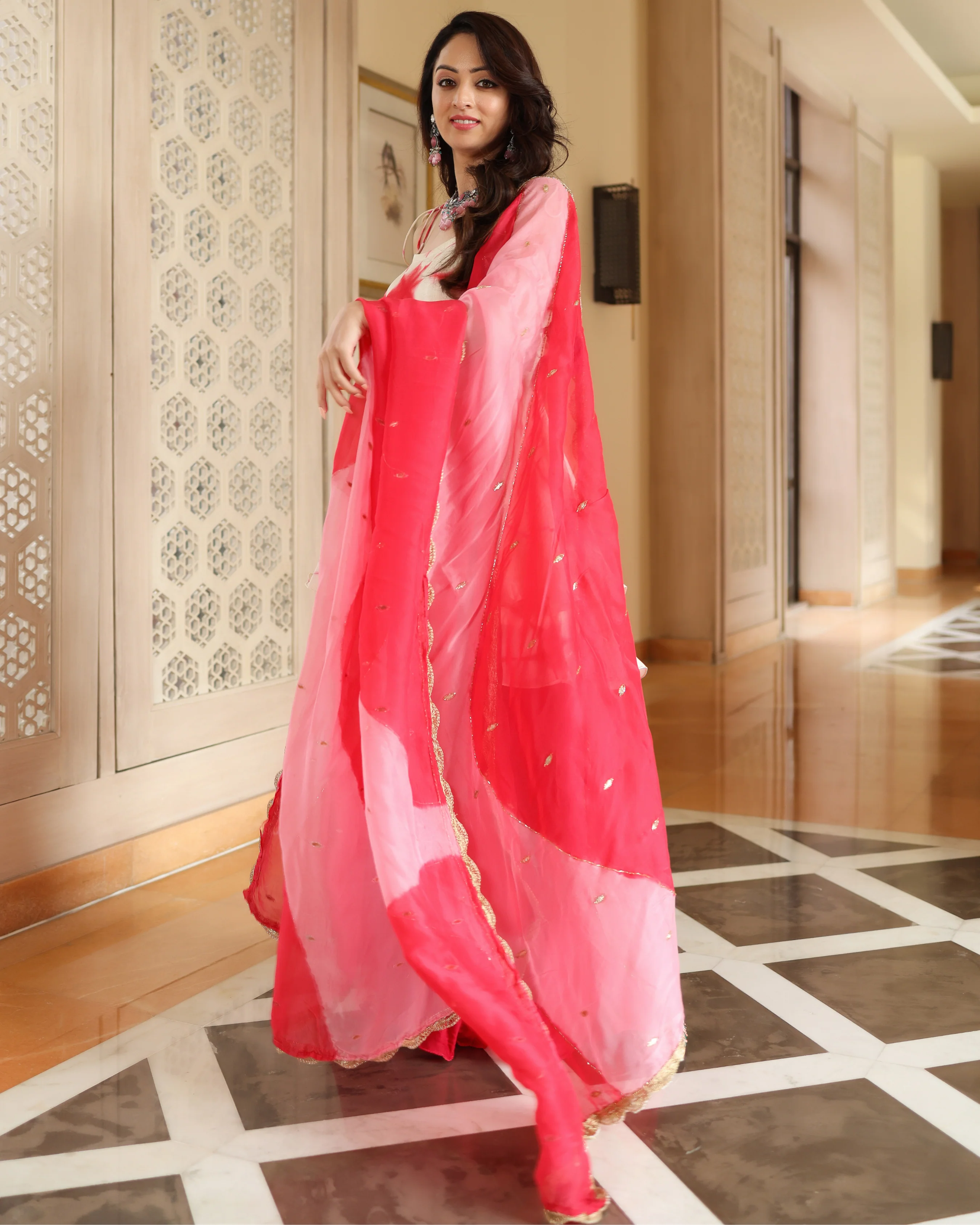 Glazzing White Tie And Dye Sharara Set - Image 7
