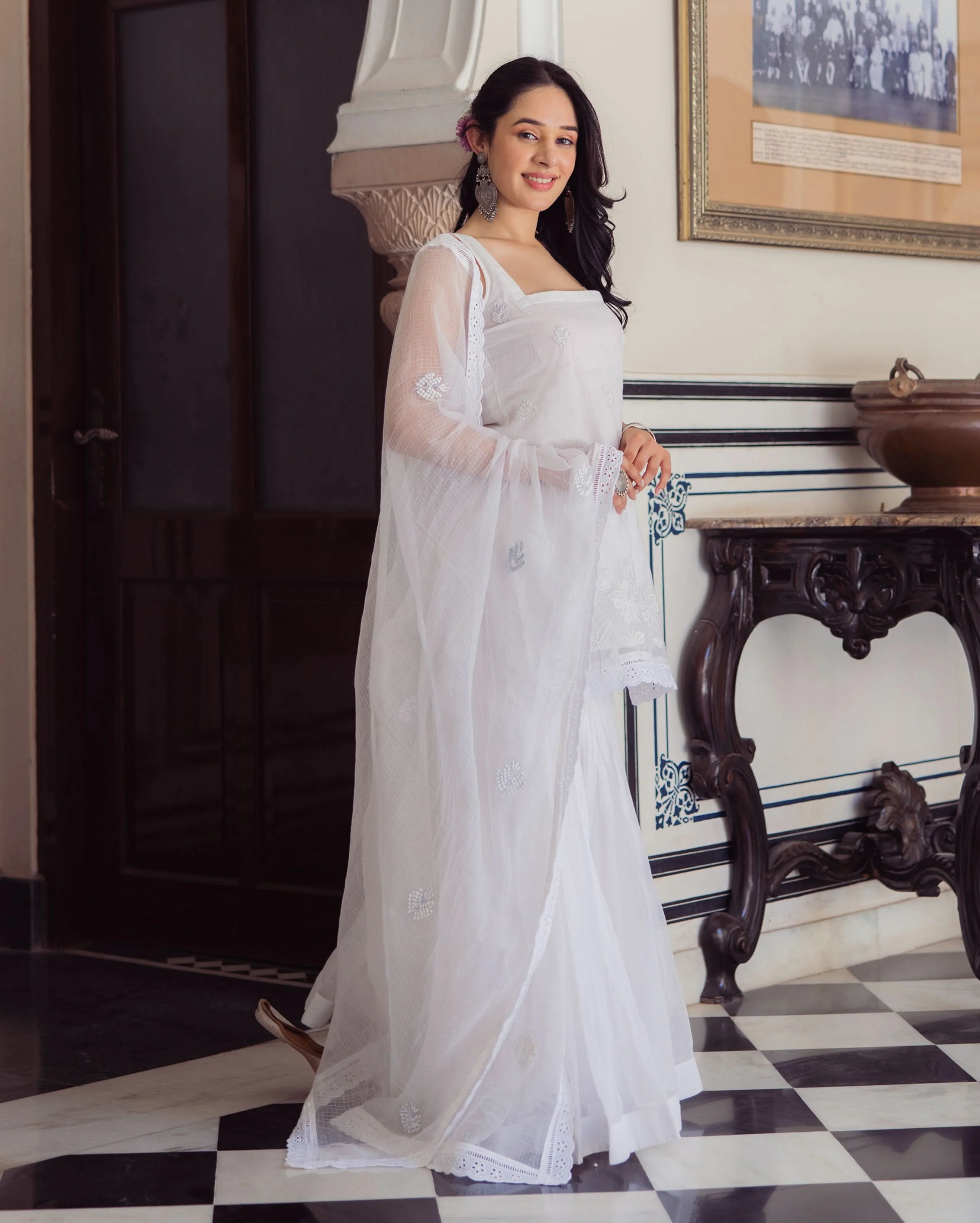 Gleaming White Embroidered Doria Sharara Set - Image 3