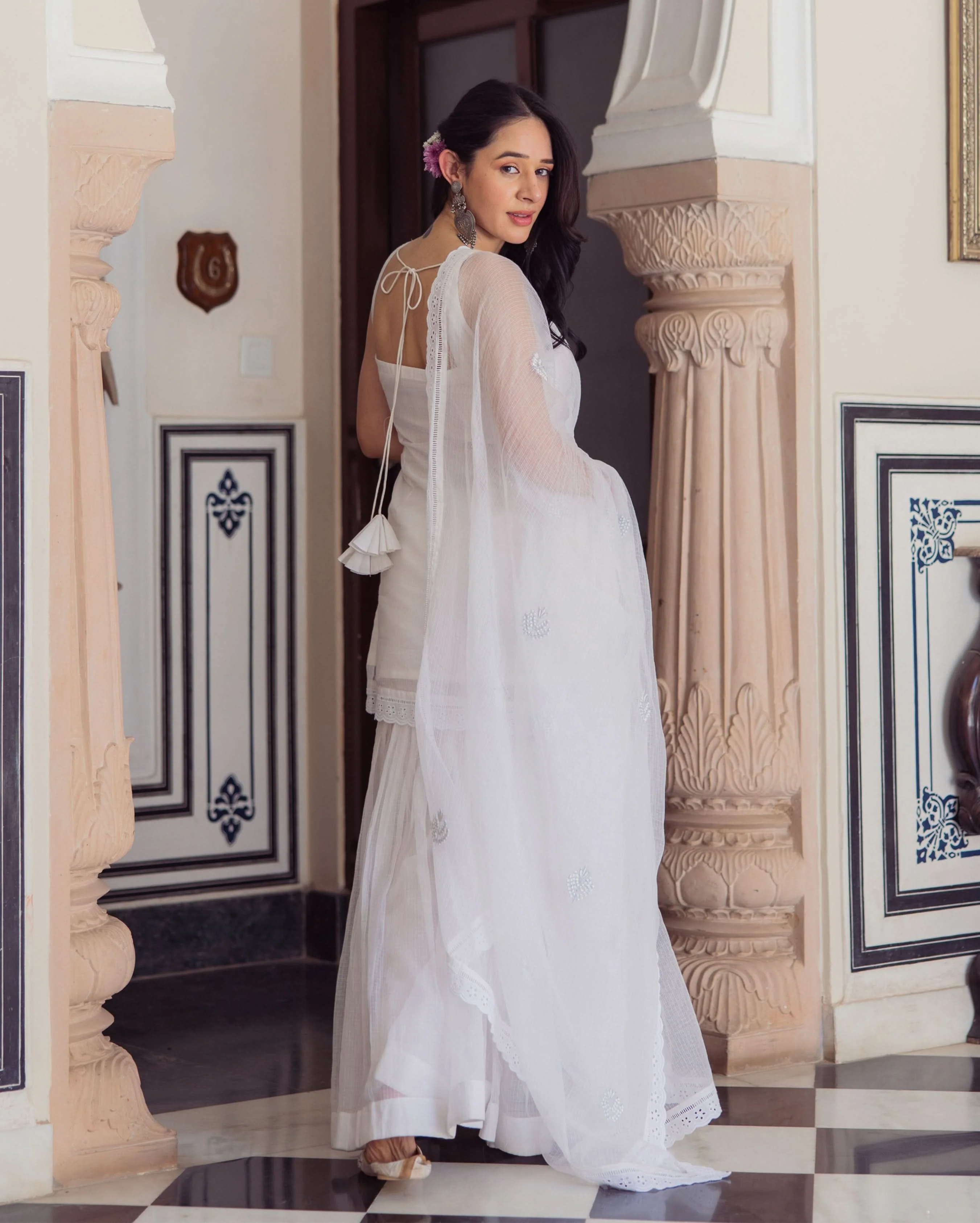 Gleaming White Embroidered Doria Sharara Set - Image 7