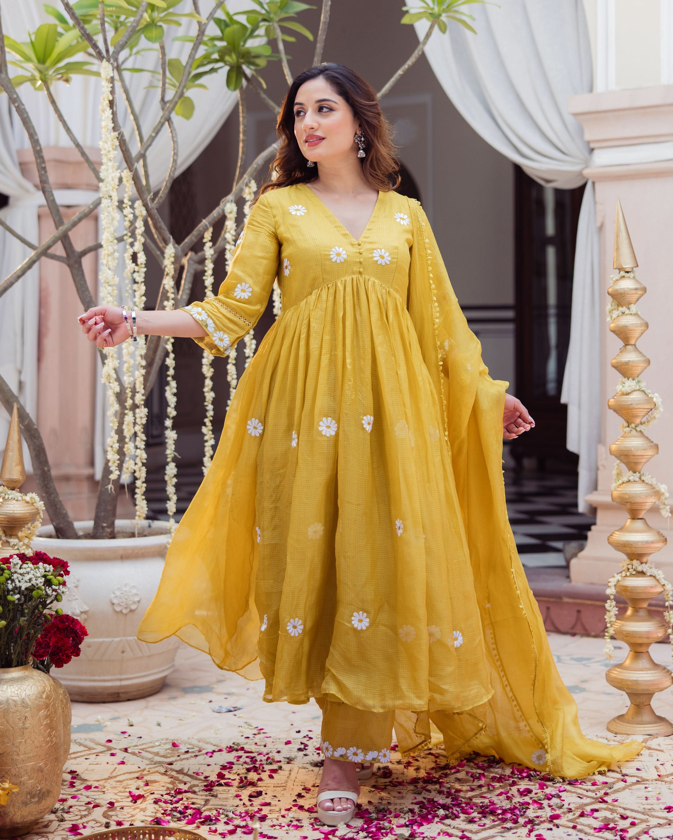 Golden Daisy Mustard Embroidered Doria Suit Set - Image 2