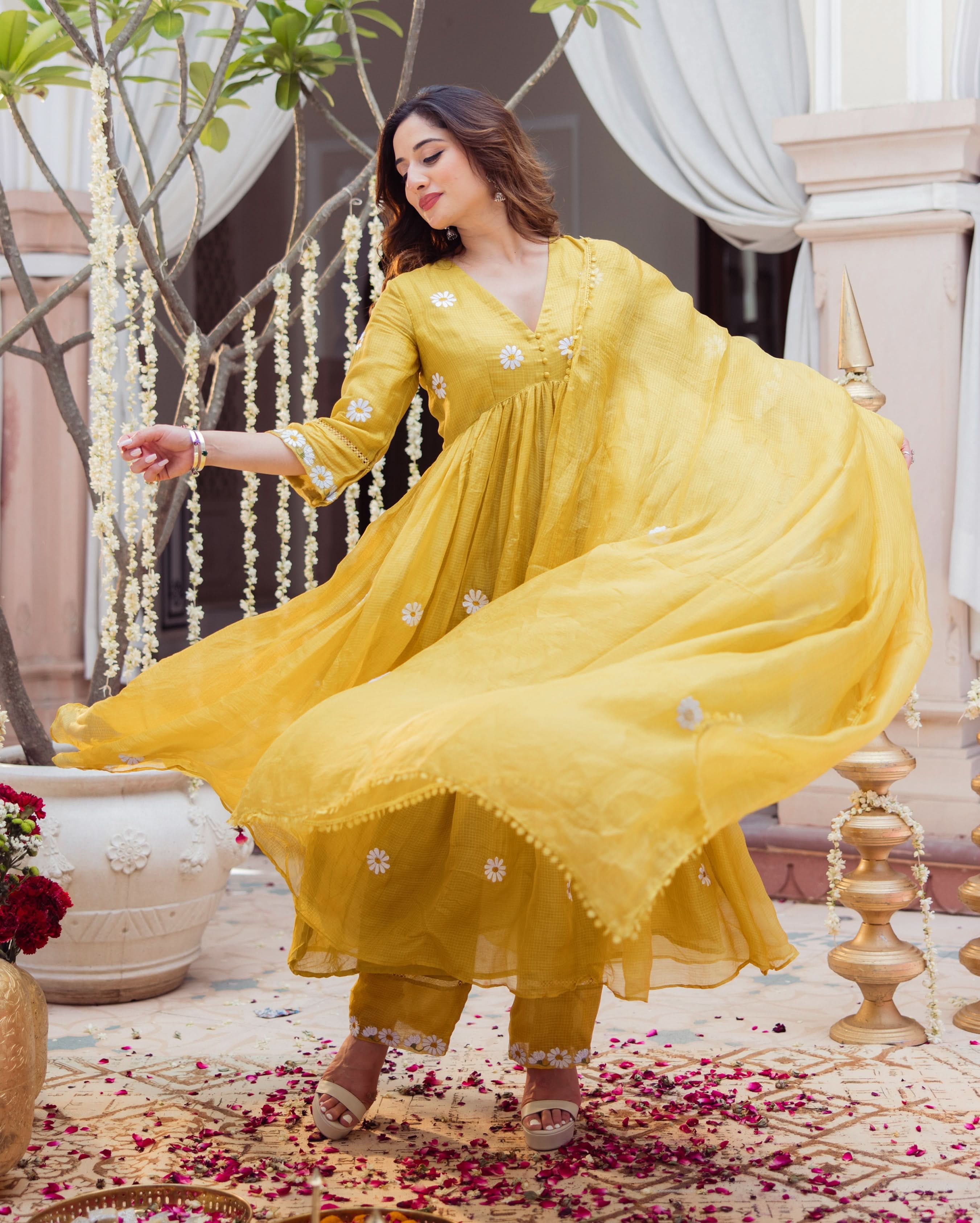 Golden Daisy Mustard Embroidered Doria Suit Set - Image 5