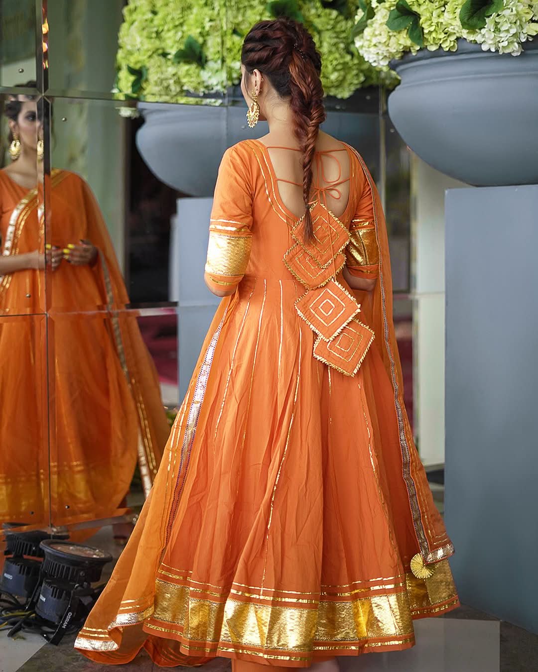 Golden Orange Gotapatti Anarkali Set - Image 3