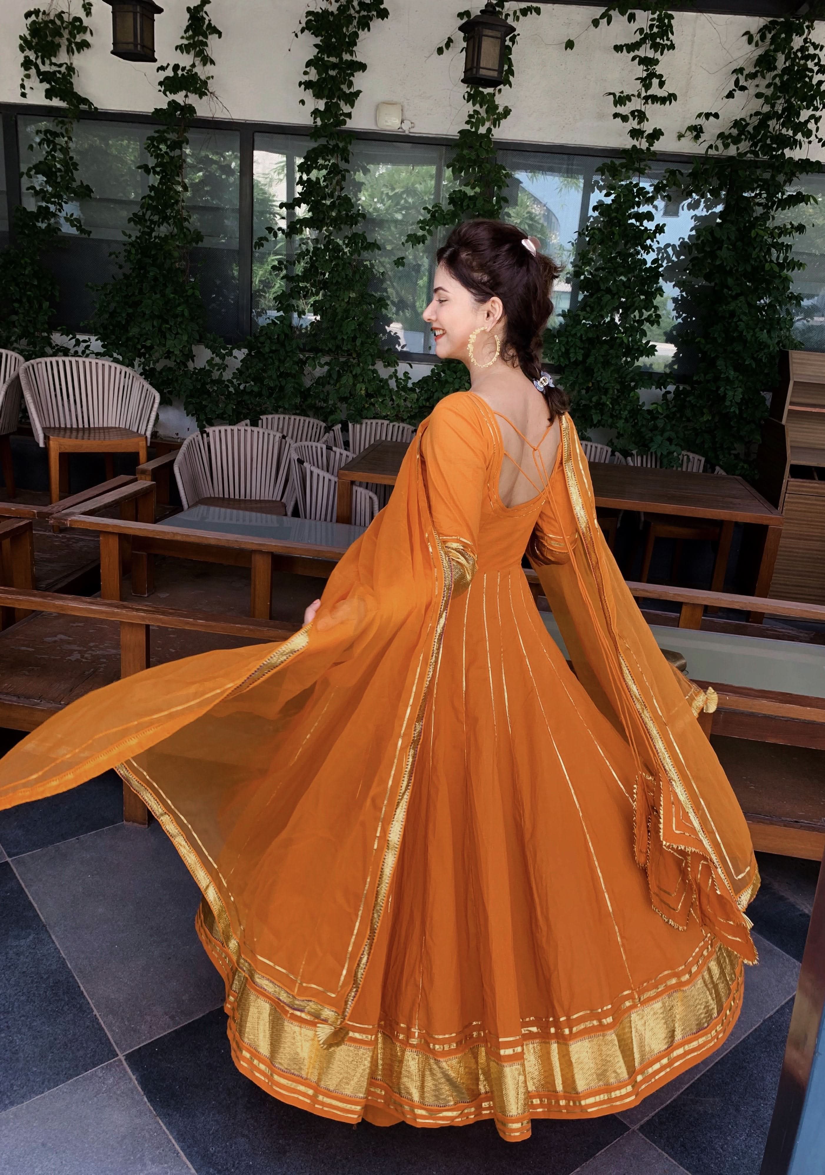 Golden Orange Gotapatti Anarkali Set - Image 6