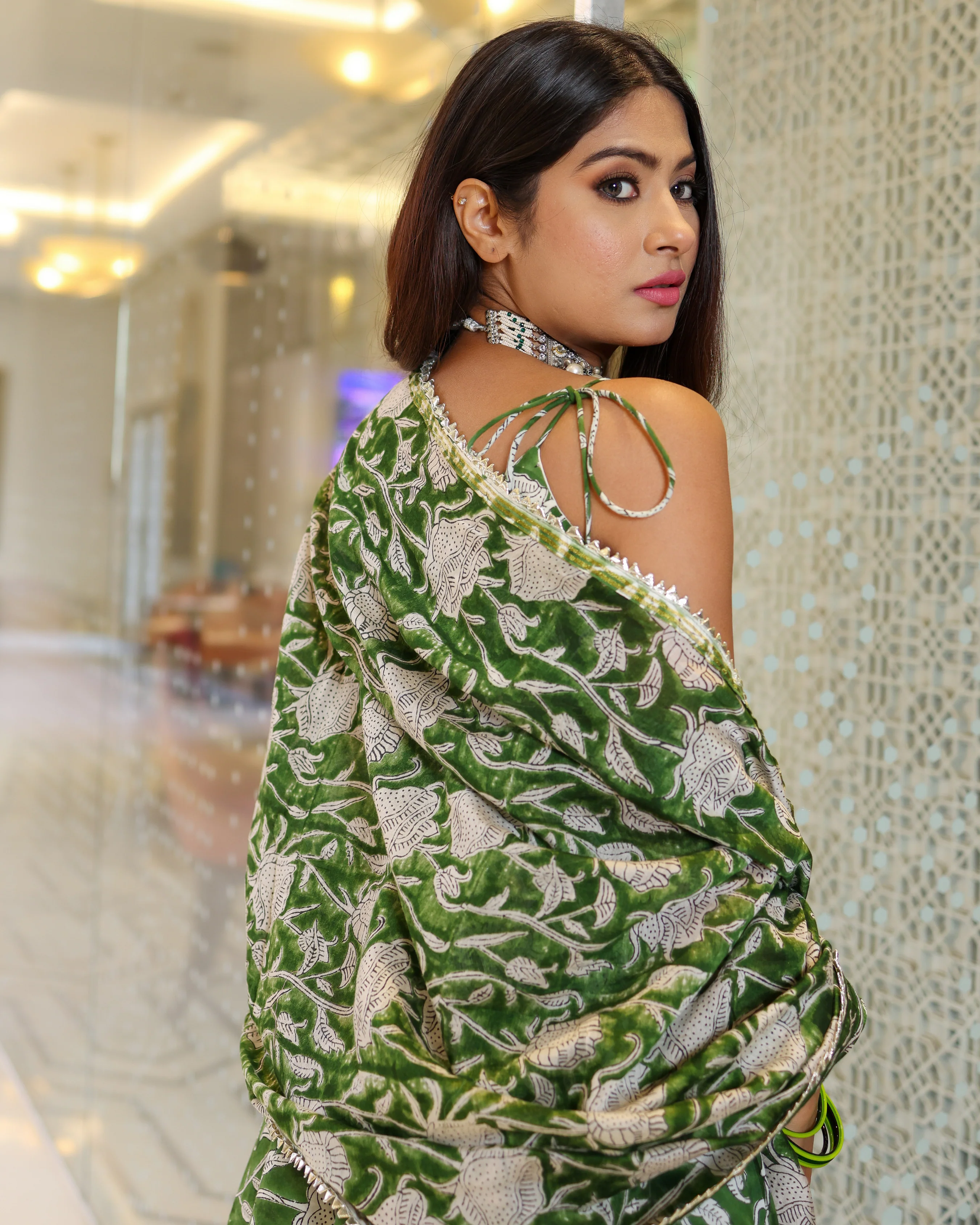 Green Butterfly Handblock Sharara Set - Image 6