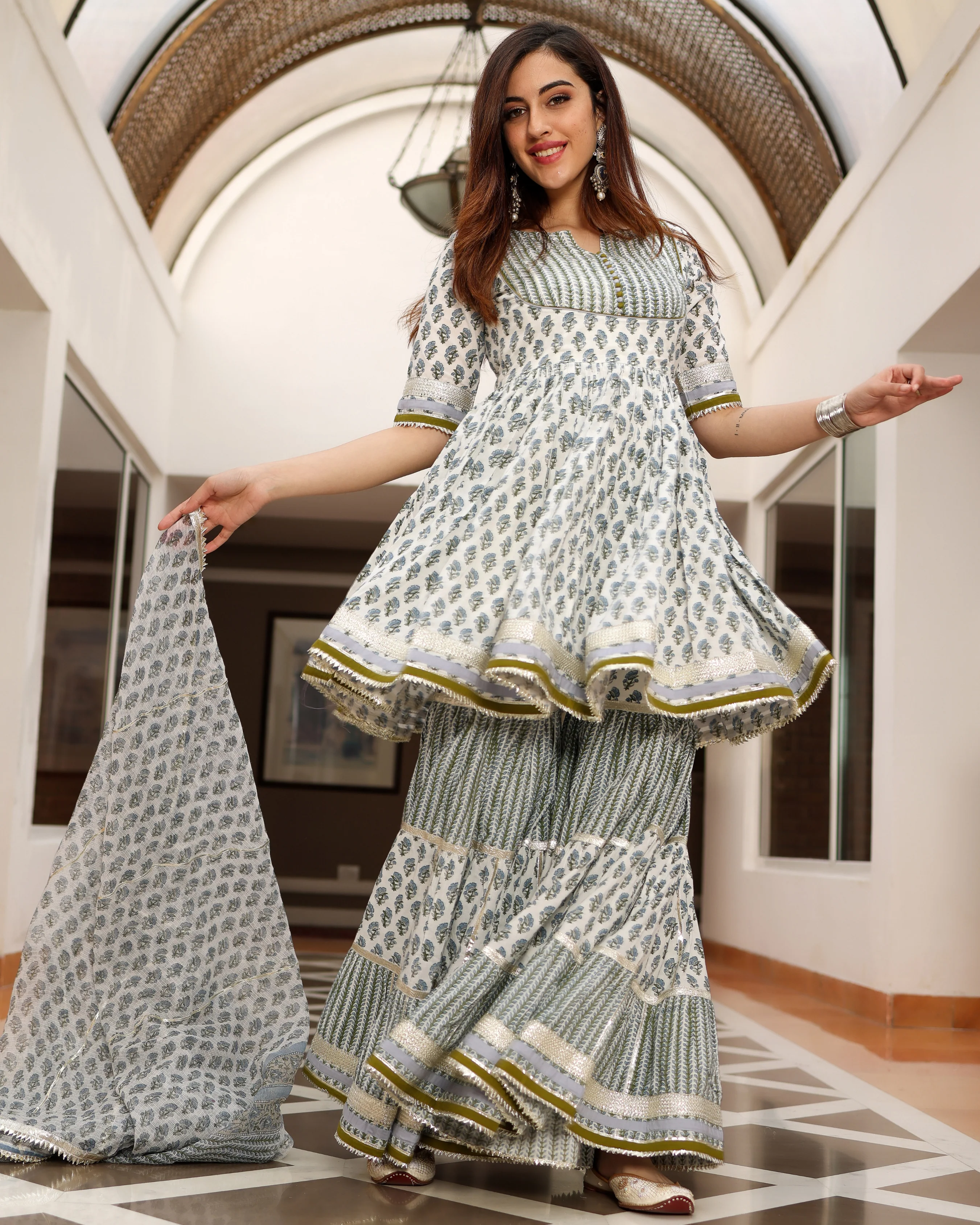 Blue Ciara Handblock Sharara Set - Image 3