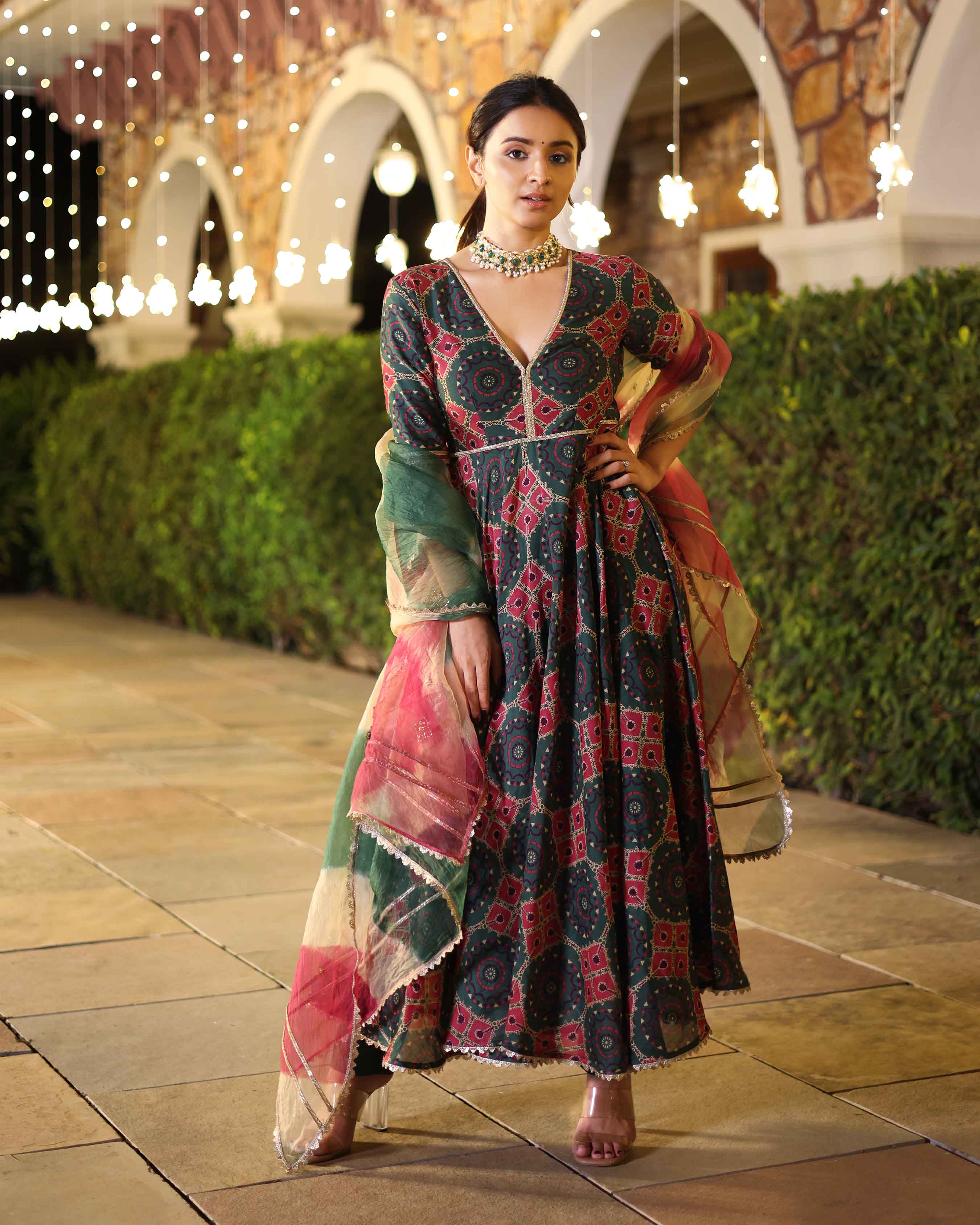 Green Enigma Delight Printed Chanderi Suit Set - Image 4