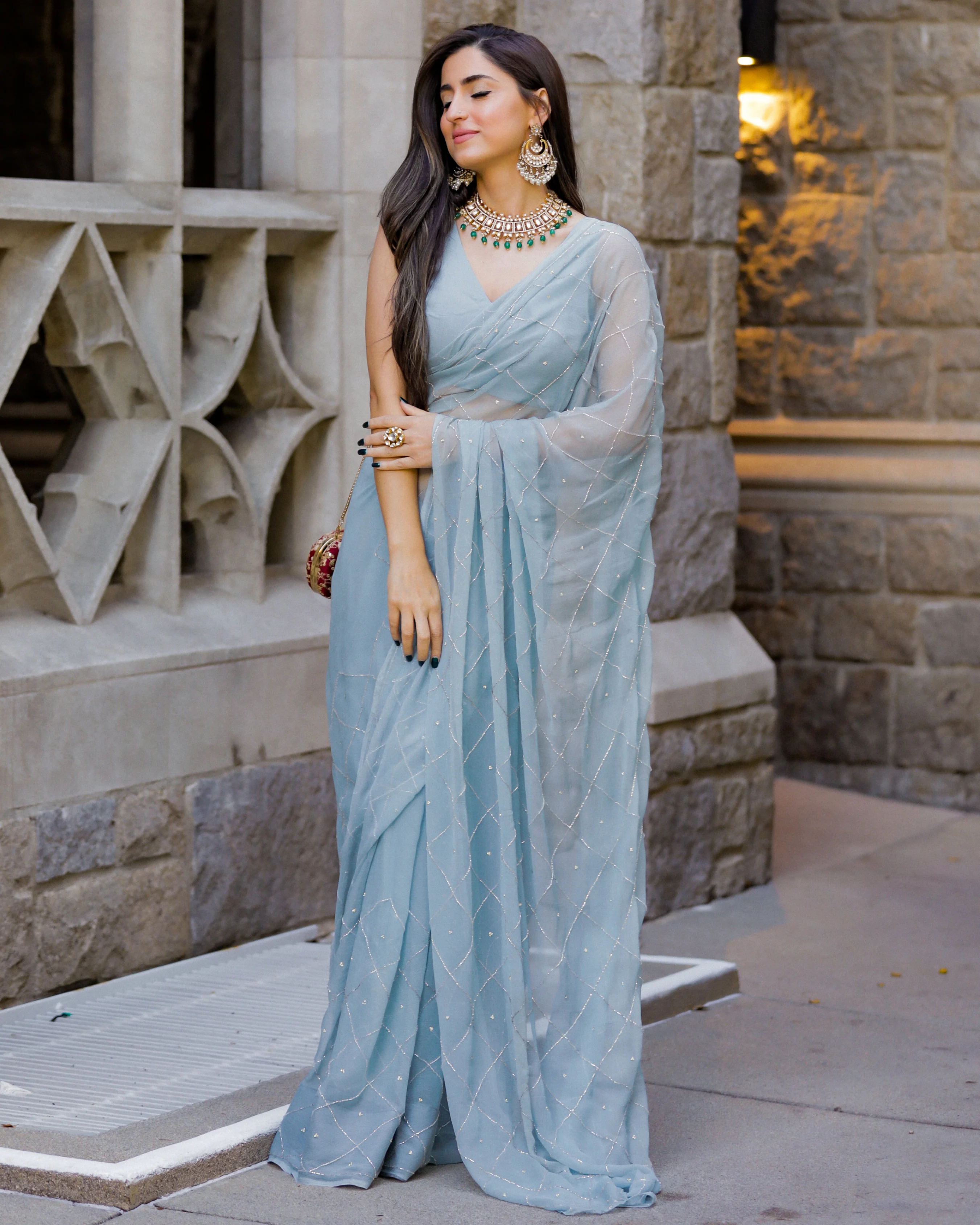 Grey Slate Pure Chiffon Saree - Image 4