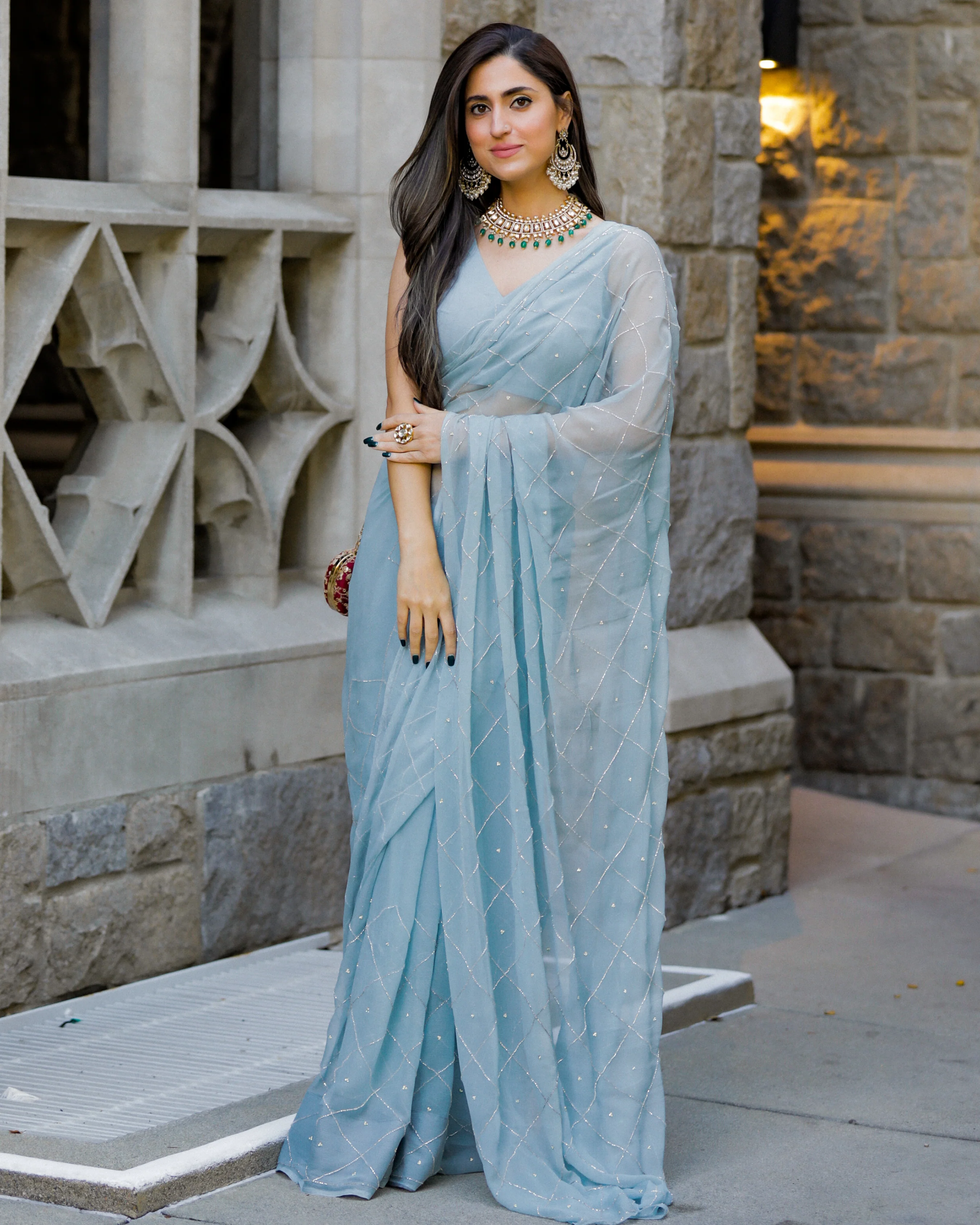 Grey Slate Pure Chiffon Saree - Image 6