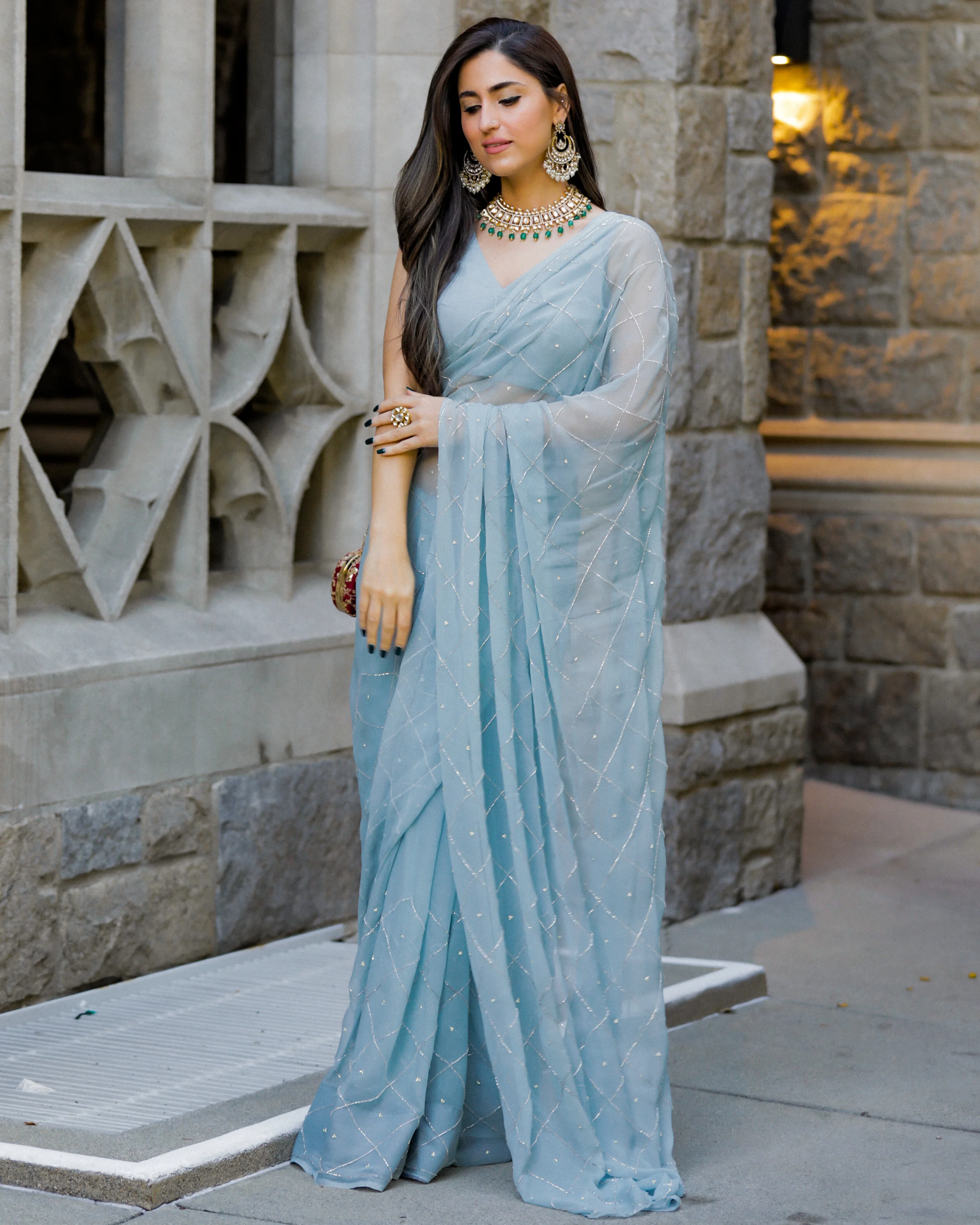 Grey Slate Pure Chiffon Saree - Image 7