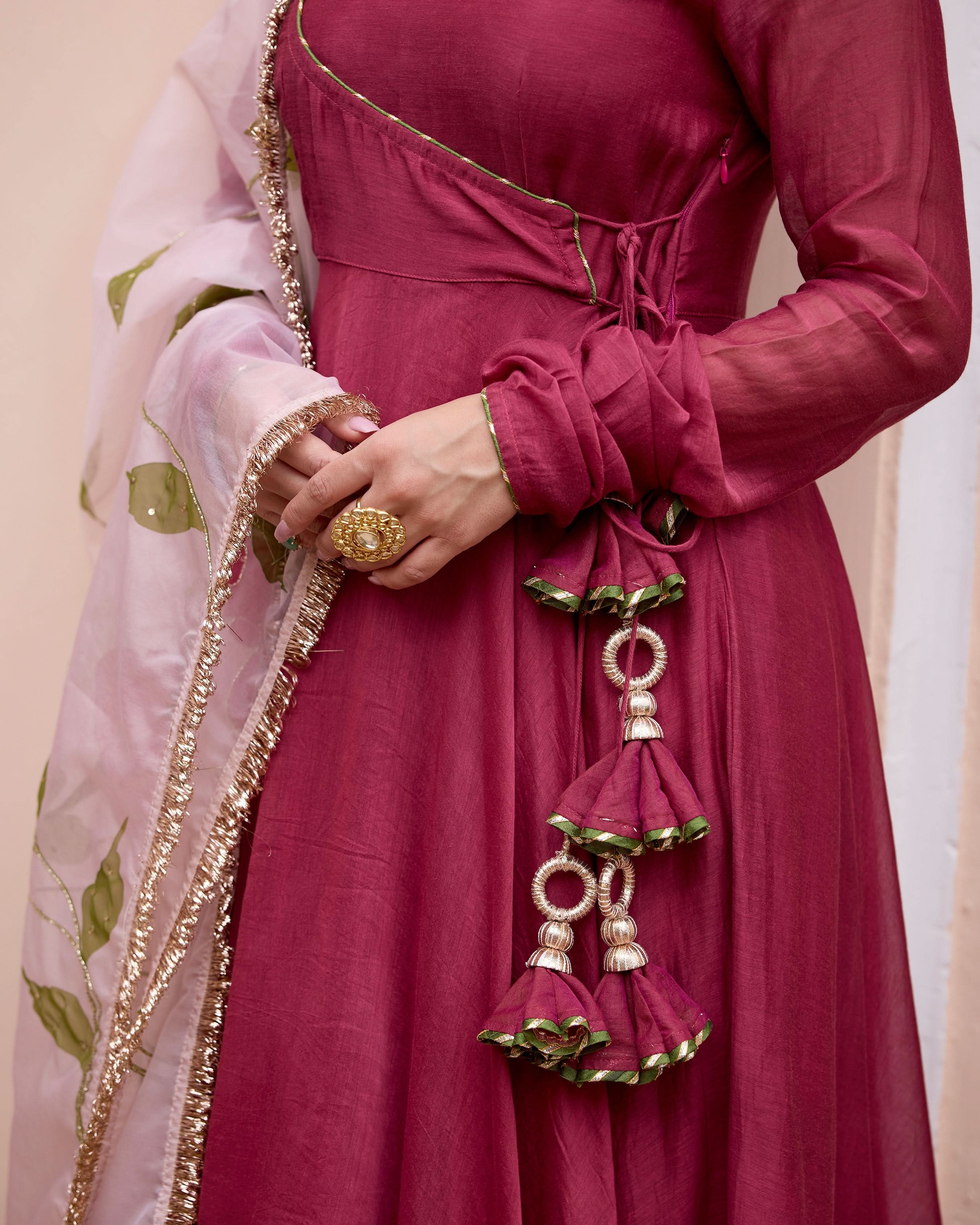 Gulmohar Wine Handpainted Chanderi Suit Set - Image 6