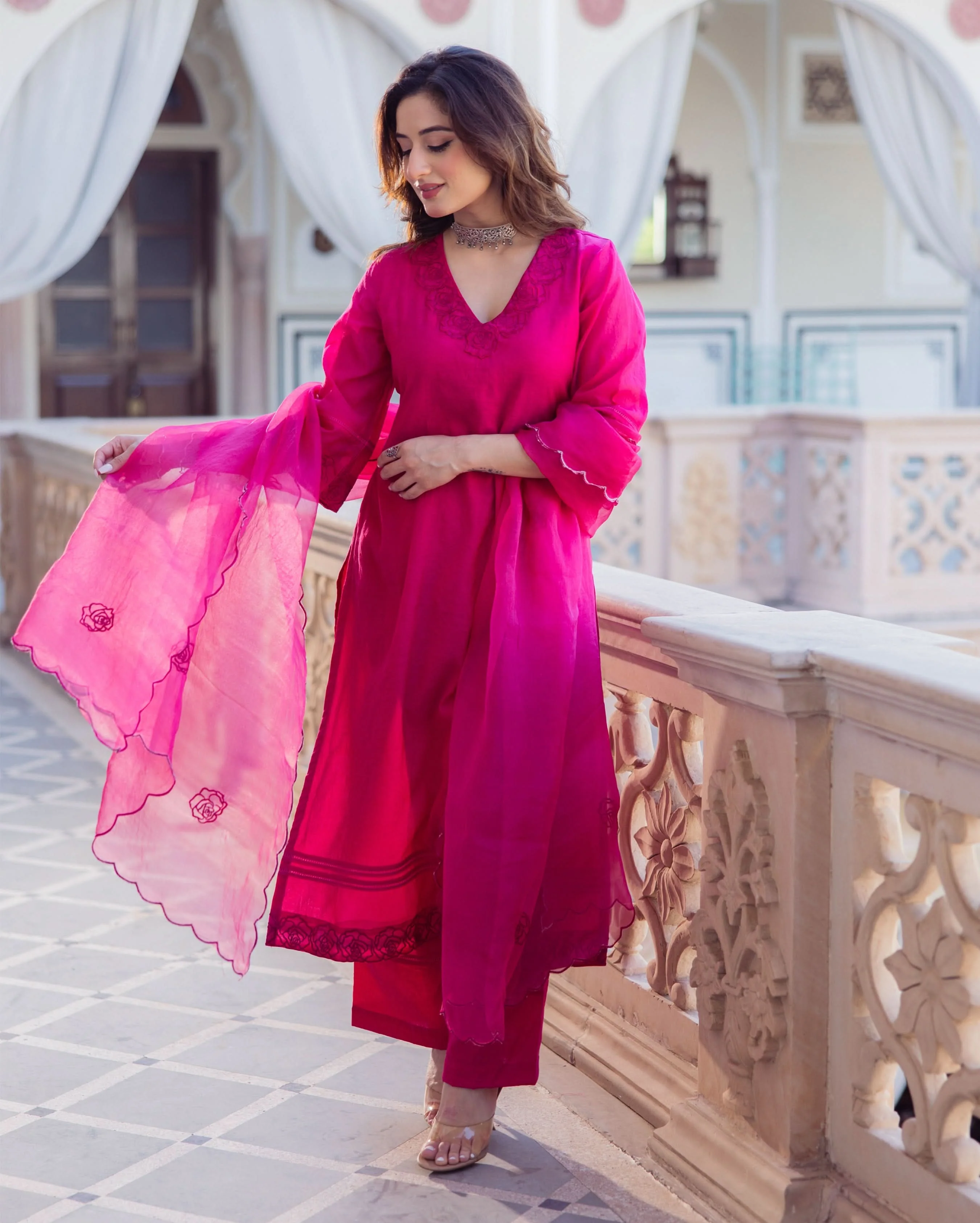 Hanya Magenta Embroidered Chanderi Suit Set - Image 4