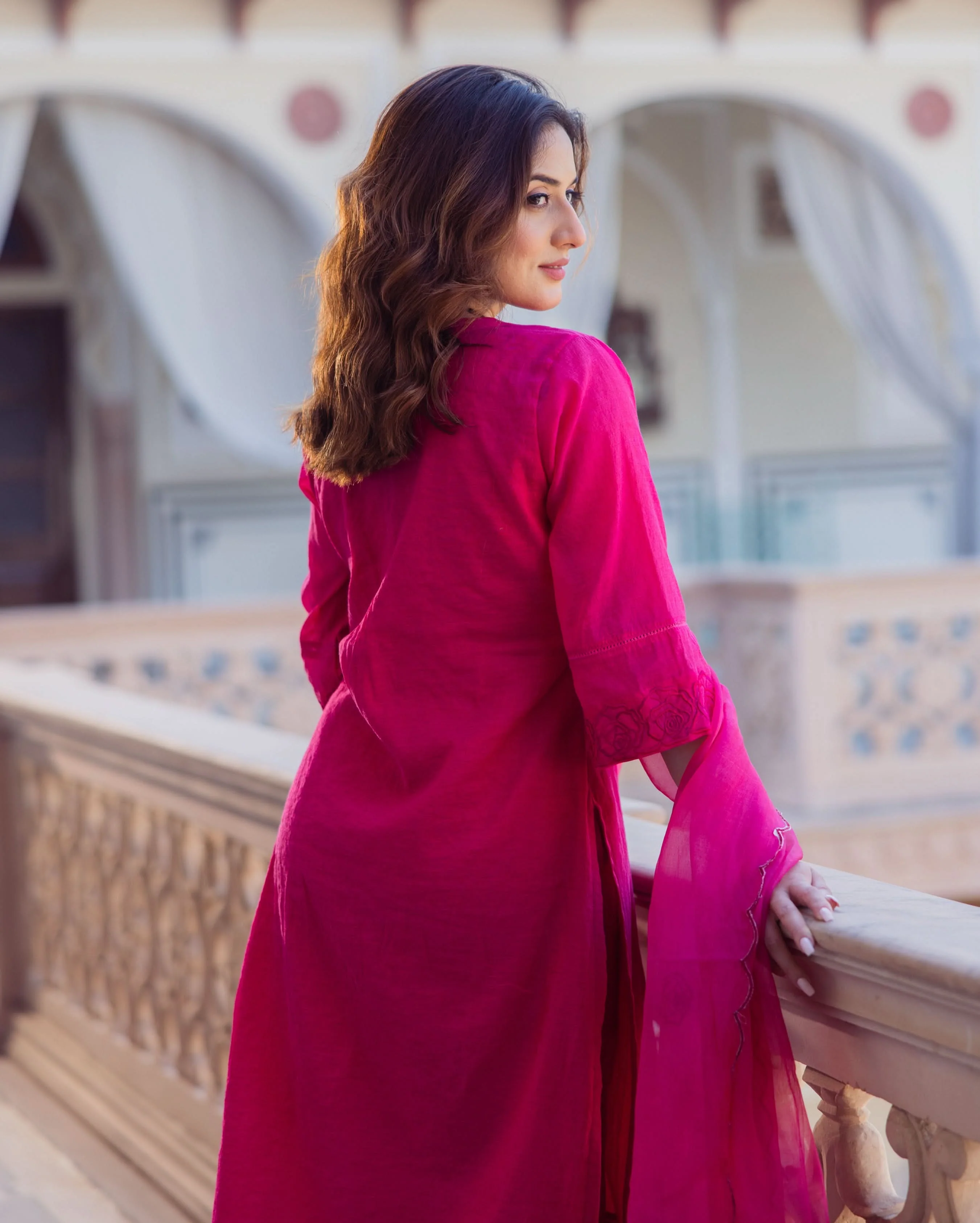Hanya Magenta Embroidered Chanderi Suit Set - Image 7