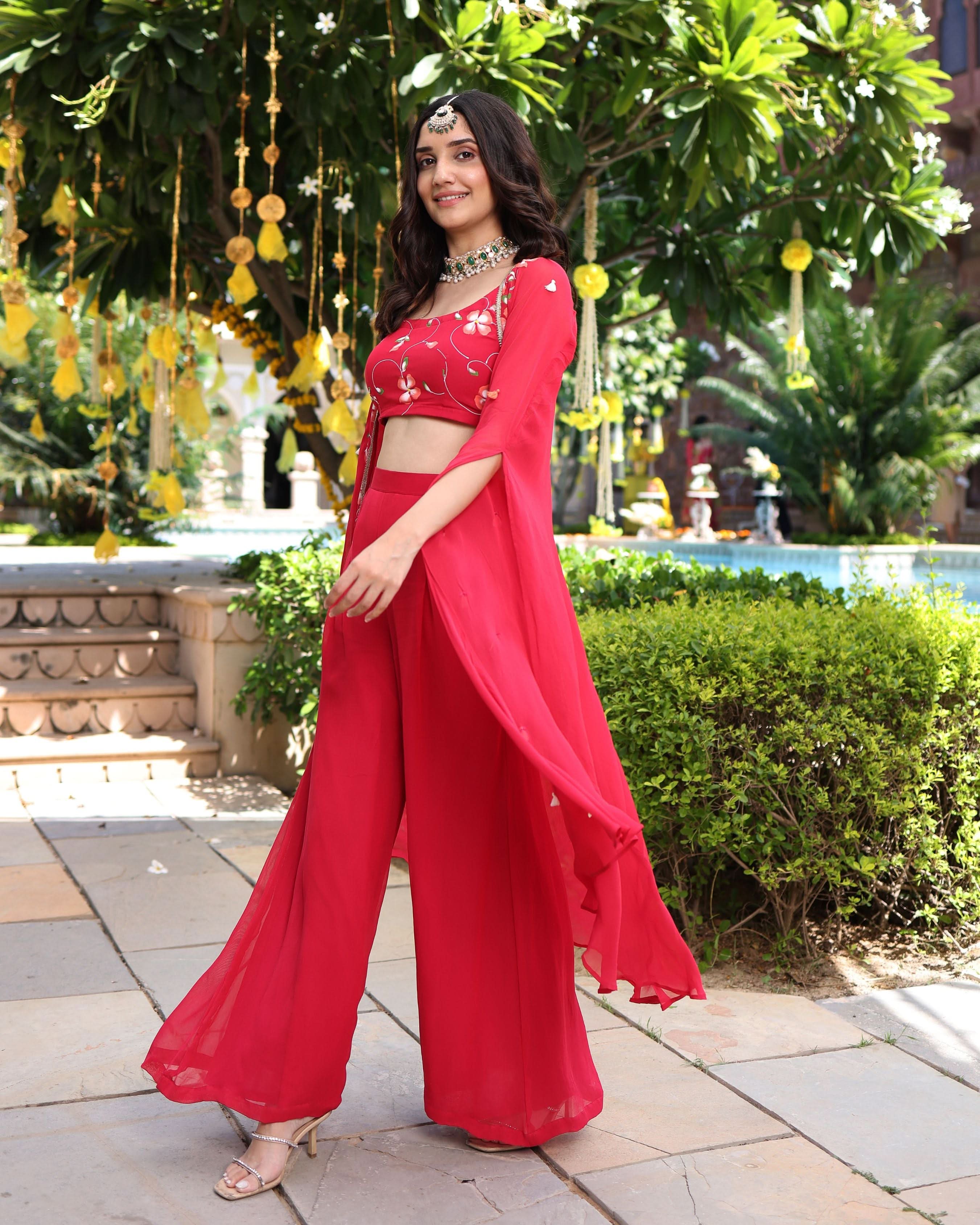 Hareeta Red Handpainted Georgette Coord Set - Image 4