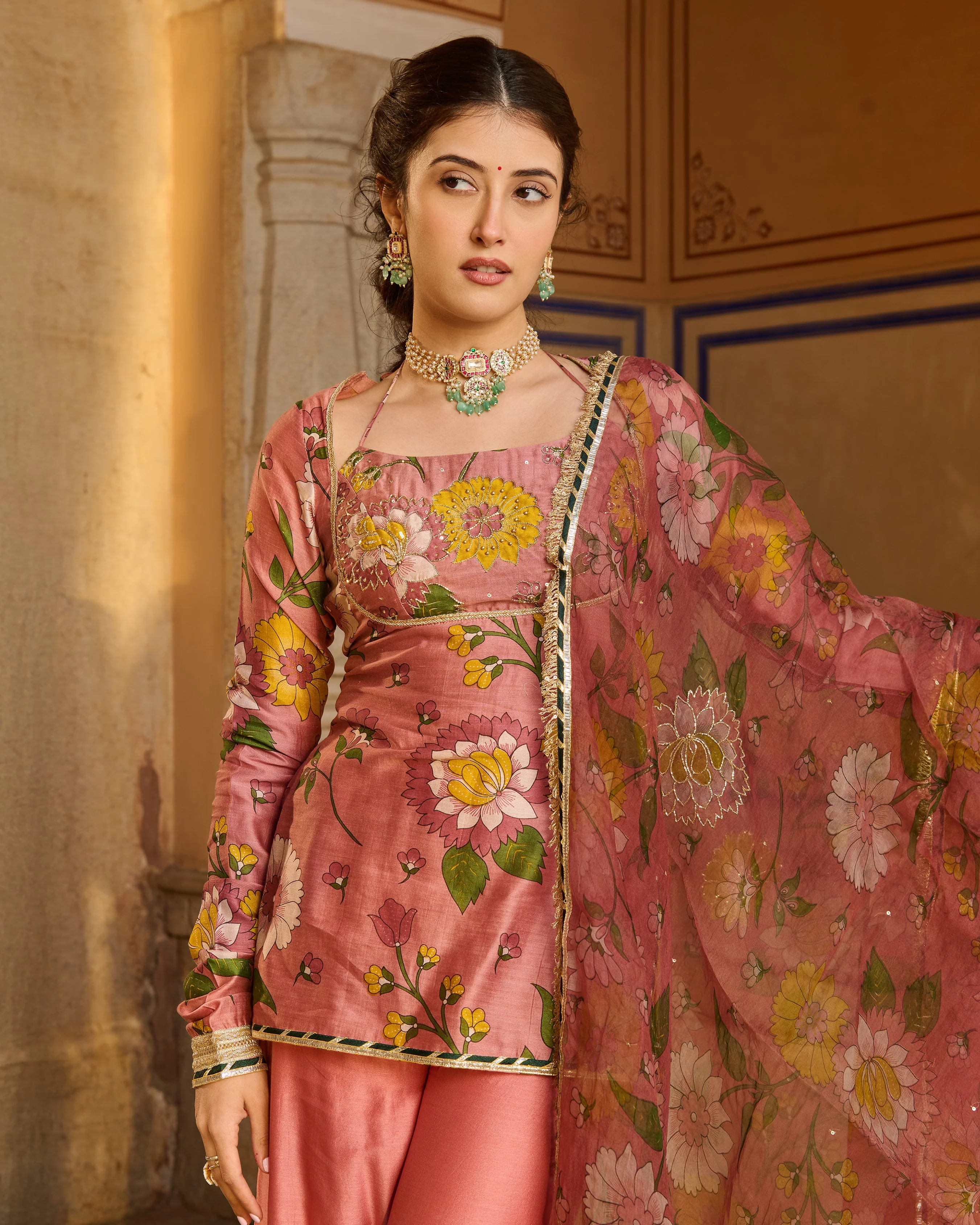 Haya Mauve Printed Chanderi Suit Set - Image 6