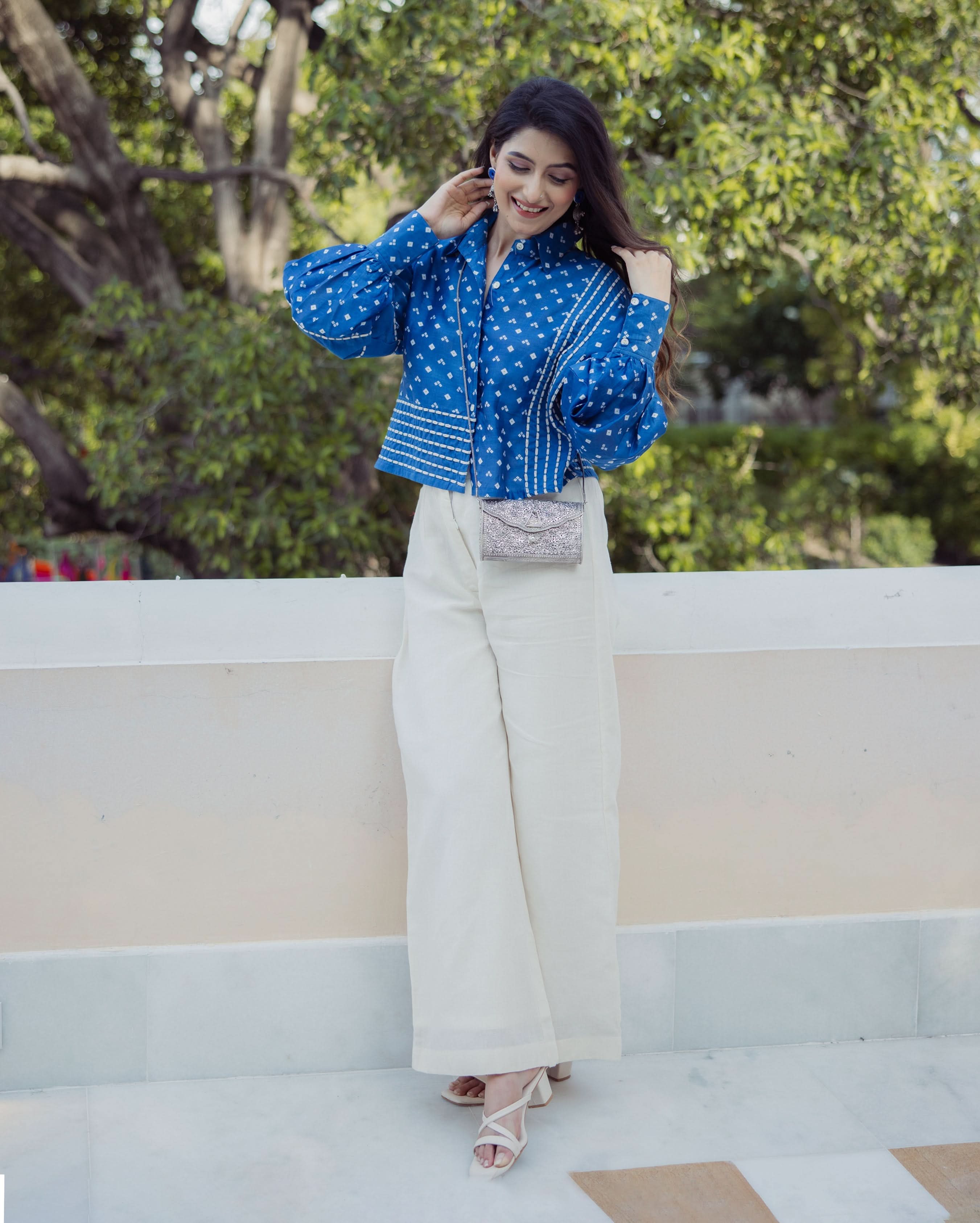 Heer Blue Bandhani Chanderi Shirt - Image 2