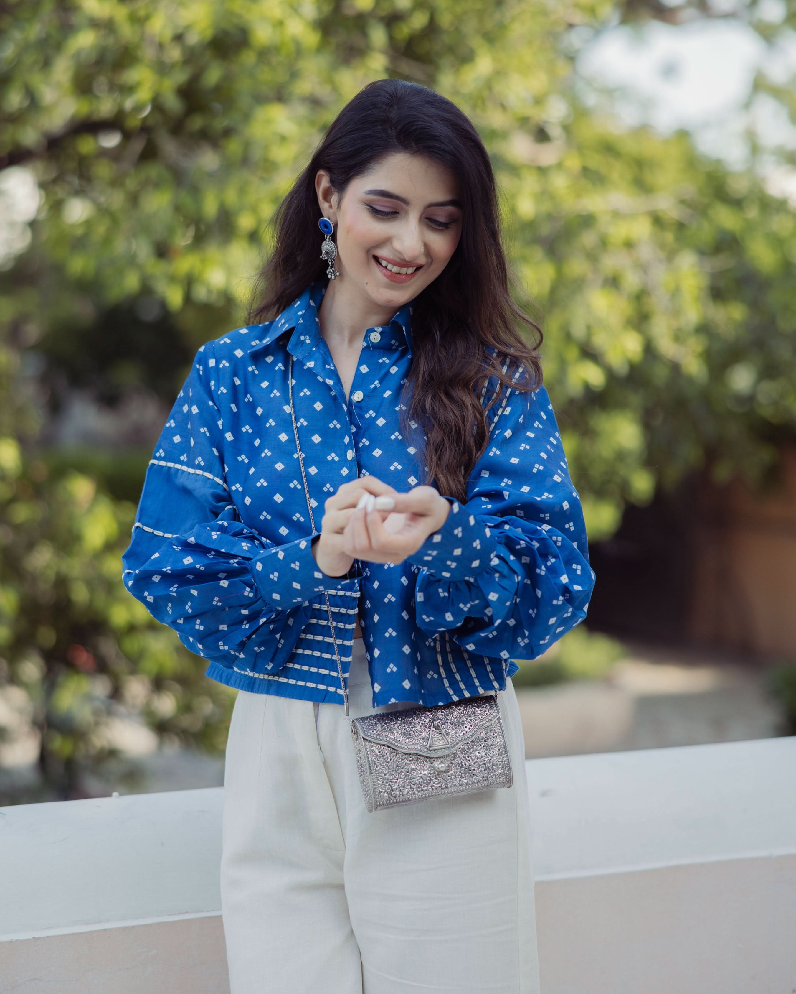 Heer Blue Bandhani Chanderi Shirt - Image 5