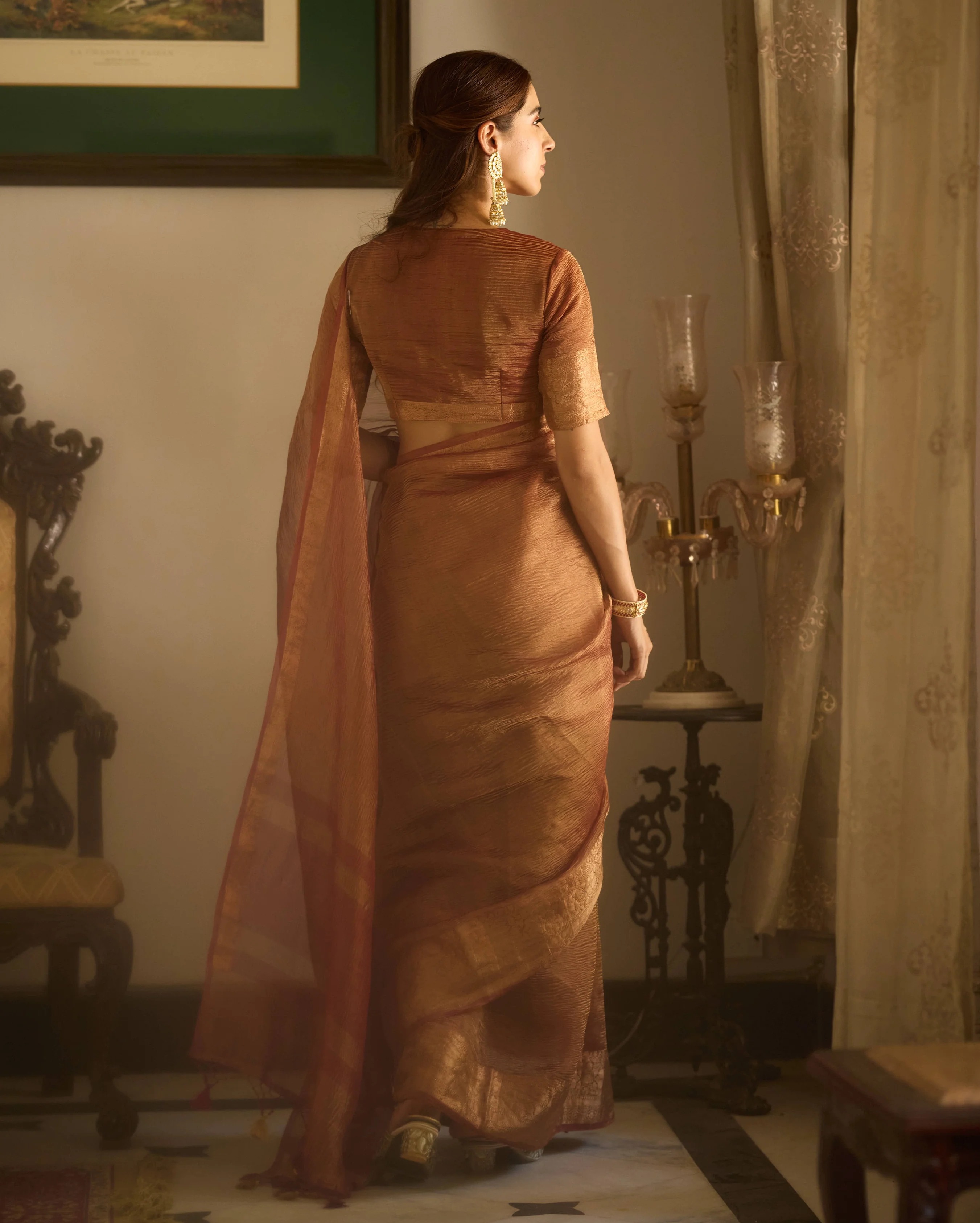 Hima Brown Solid Crushed Tissue Saree - Image 7