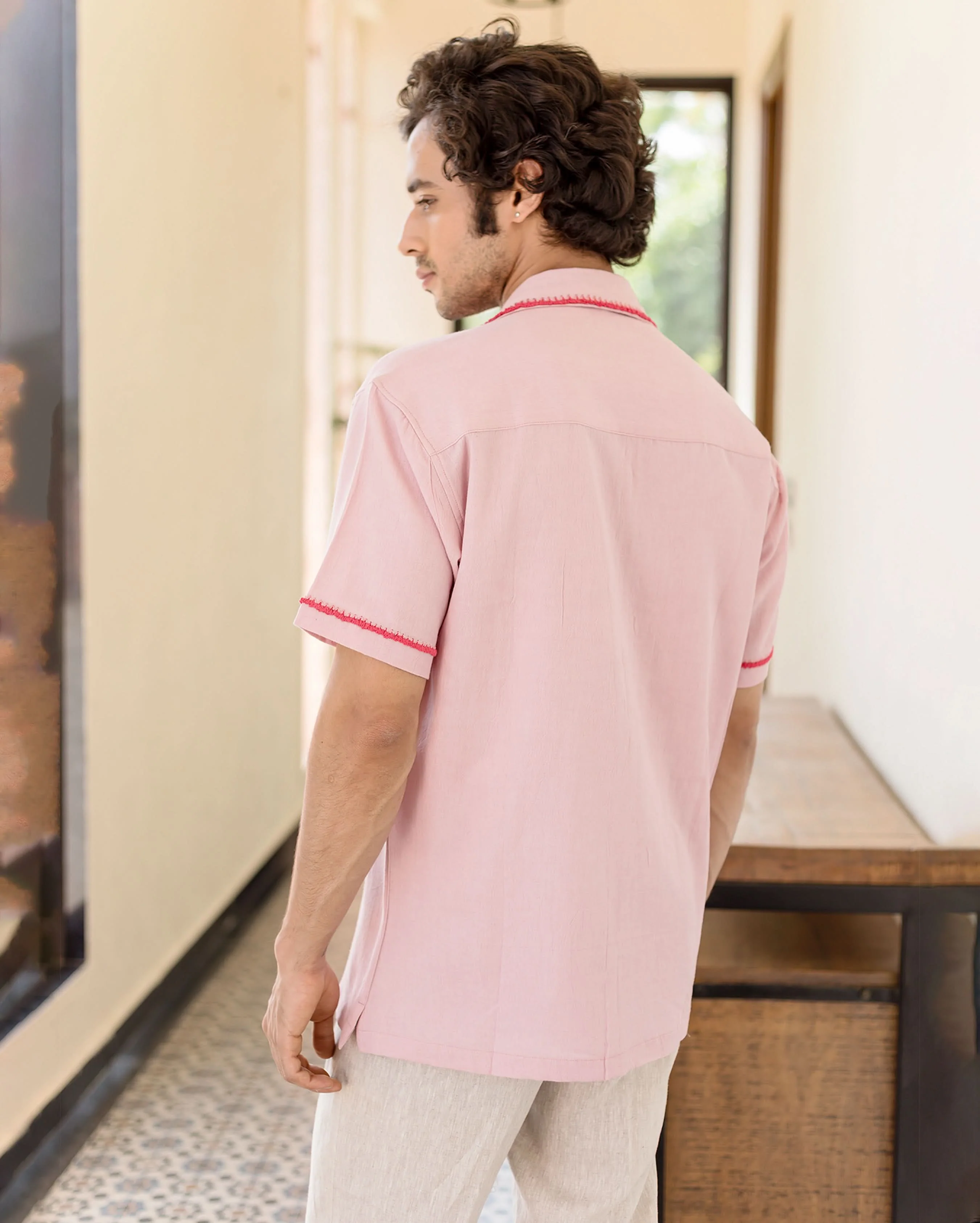 Hudson Pink Embroidered Slub Shirt - Image 5