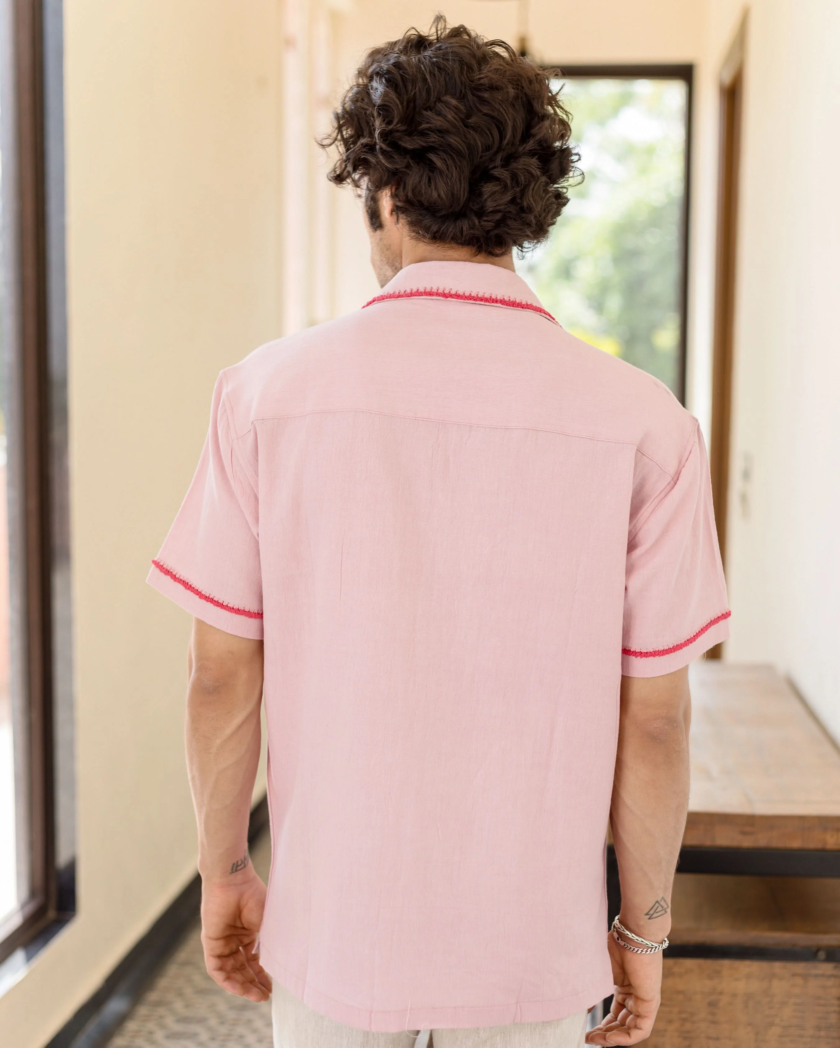 Hudson Pink Embroidered Slub Shirt - Image 6