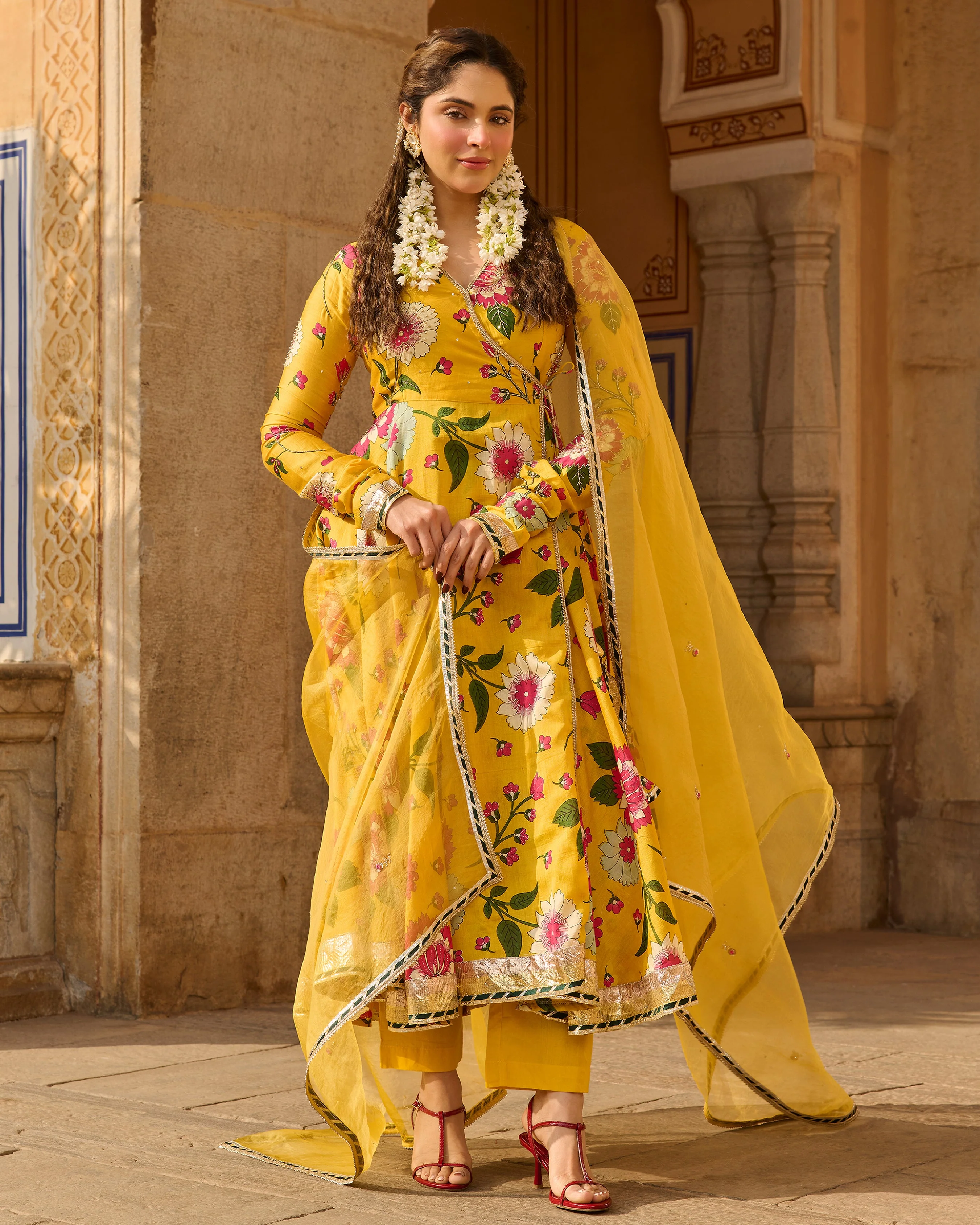 Iltija Yellow Printed Chanderi Suit Set - Image 3