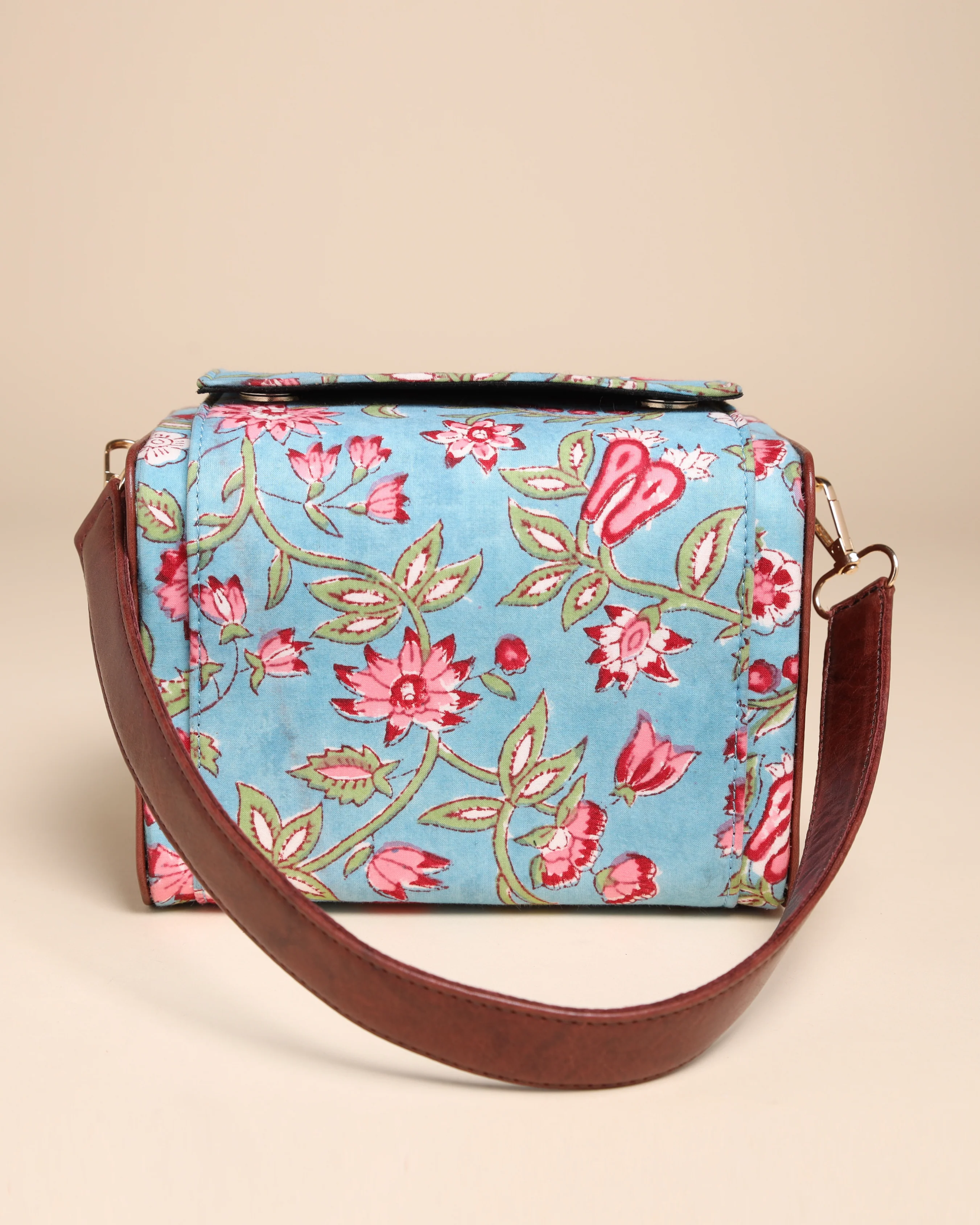 Imperial Blue Cotton Block Printed Satchel Bag - Image 3