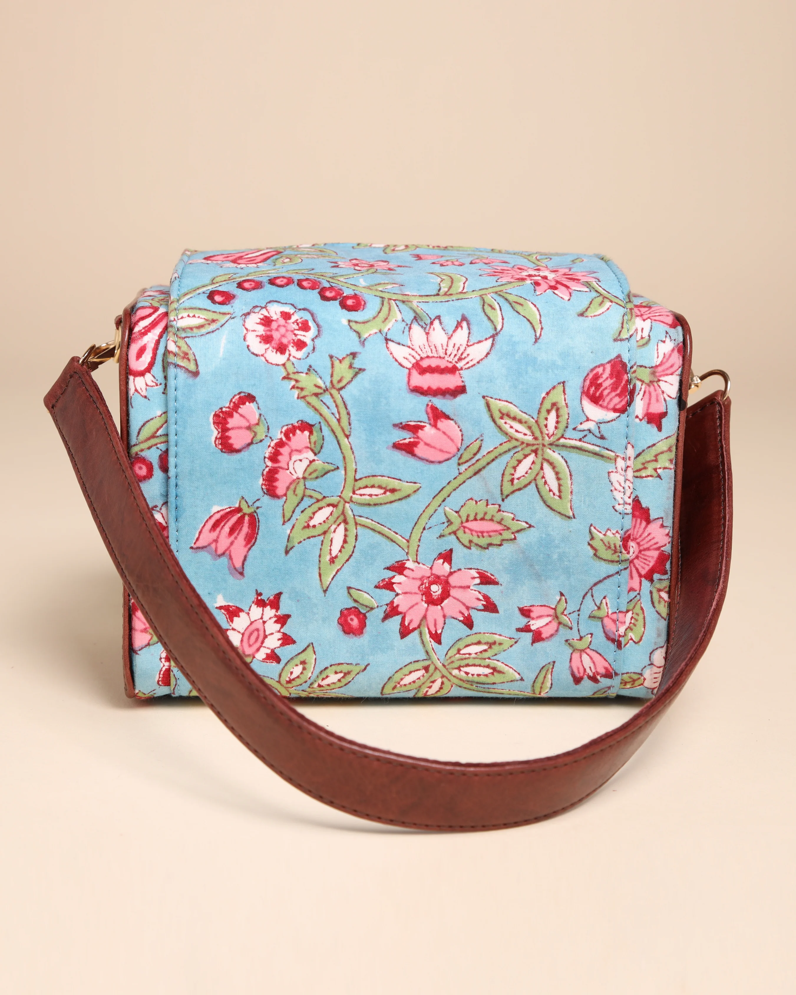 Imperial Blue Cotton Block Printed Satchel Bag - Image 5