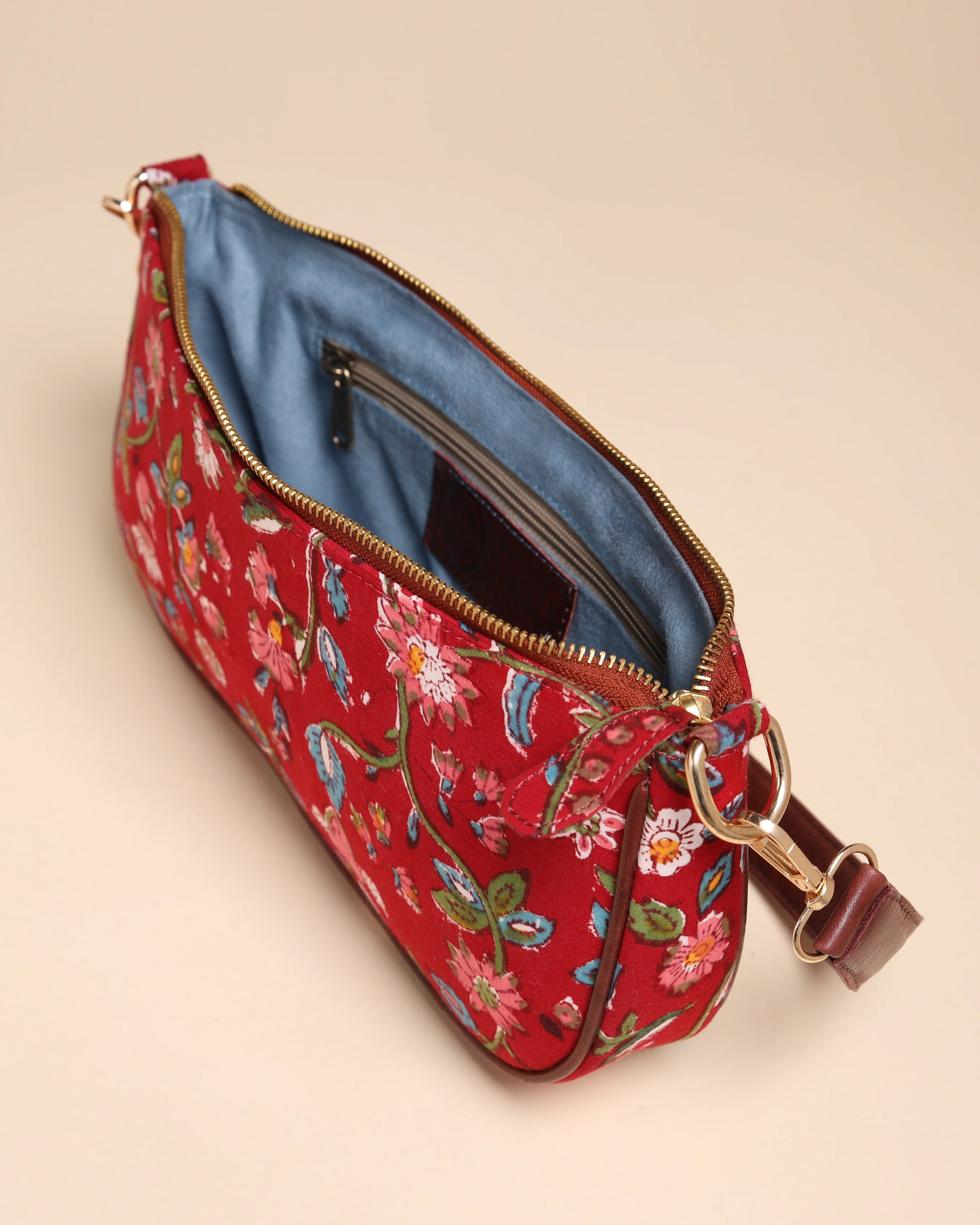Imperial Red Cotton Blockprinted Mini Baguette Bag - Image 5