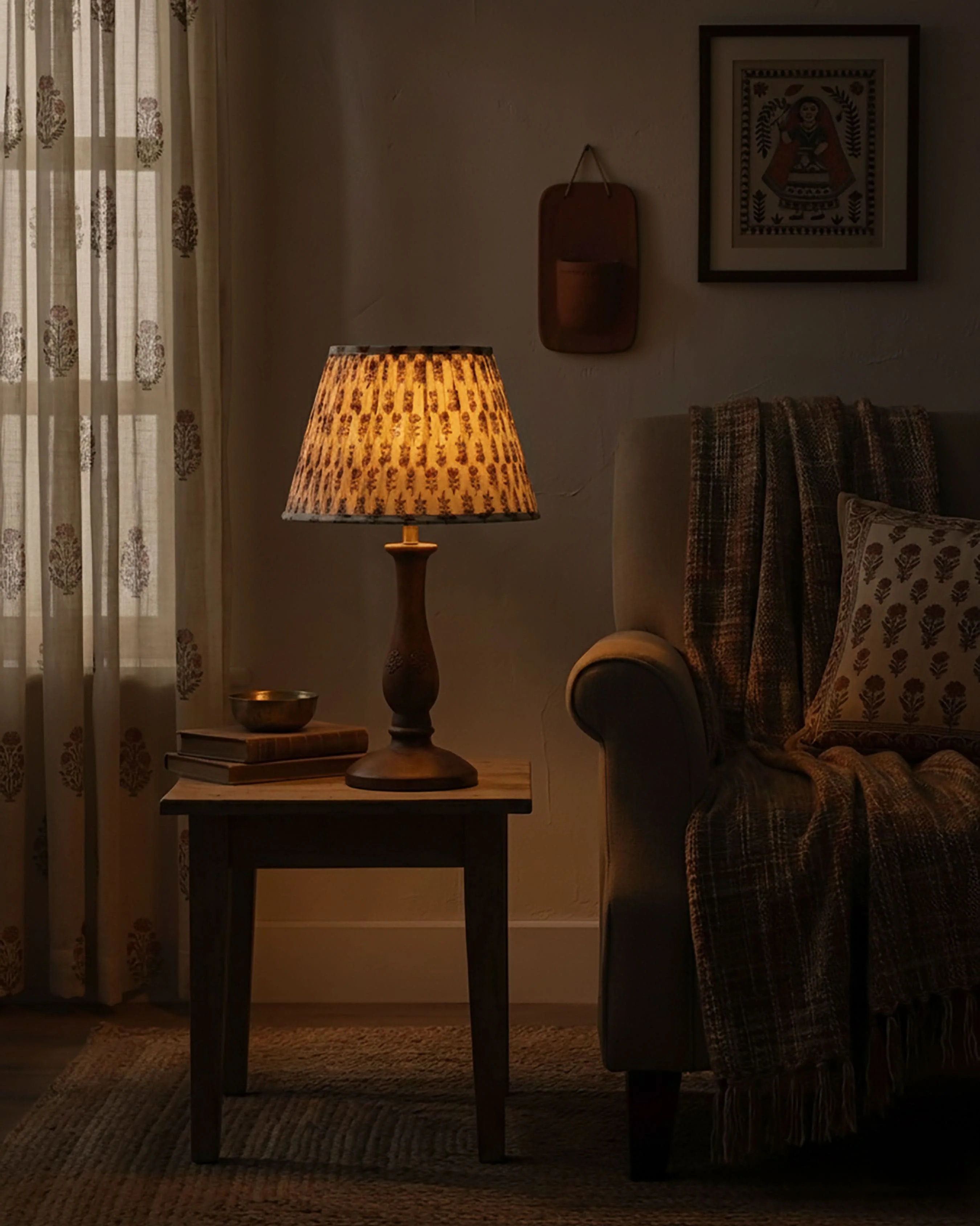 Imperial Red Handblock Circular Lampshade