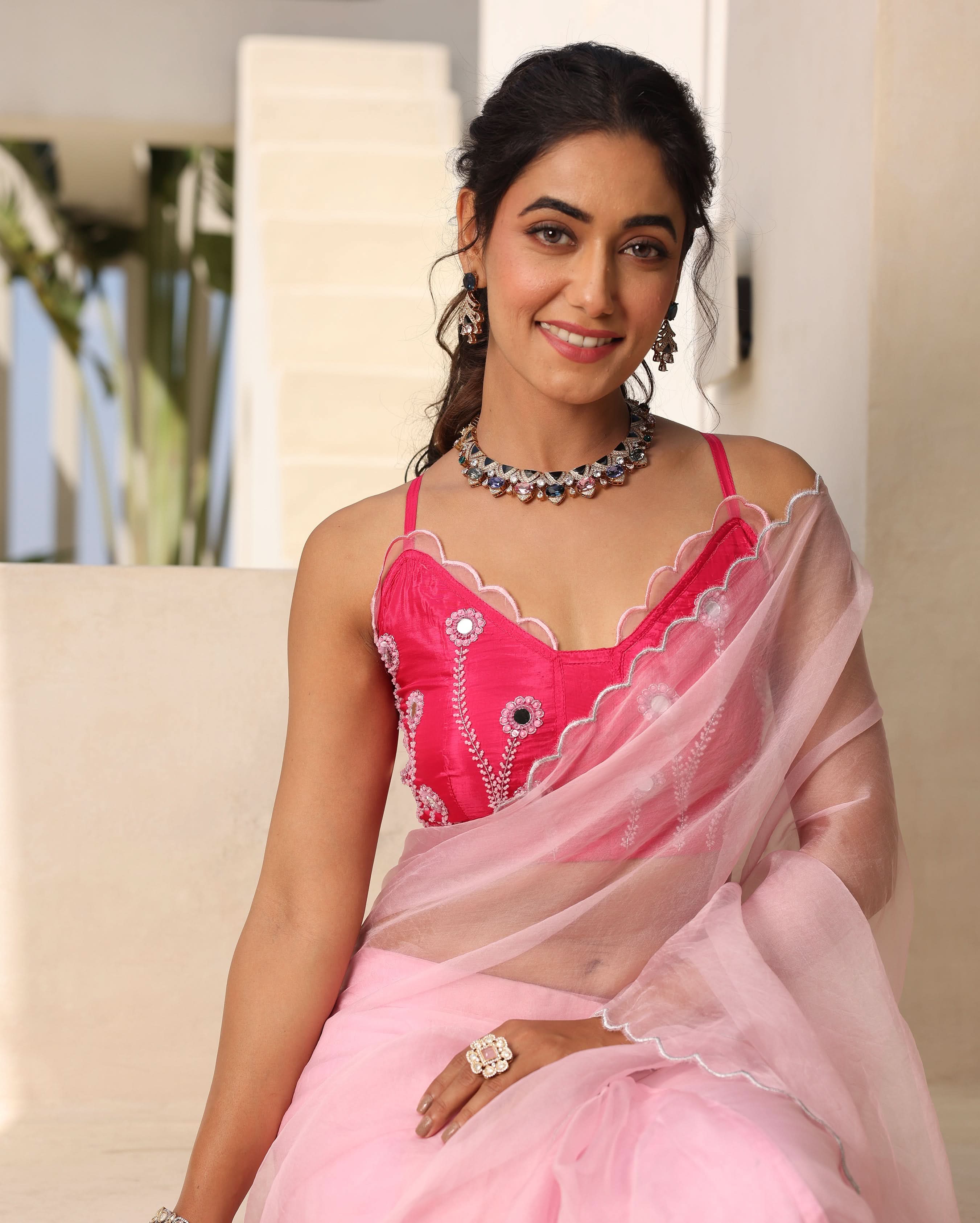 Inaayat Pink Silk Embroidered Blouse - Image 2
