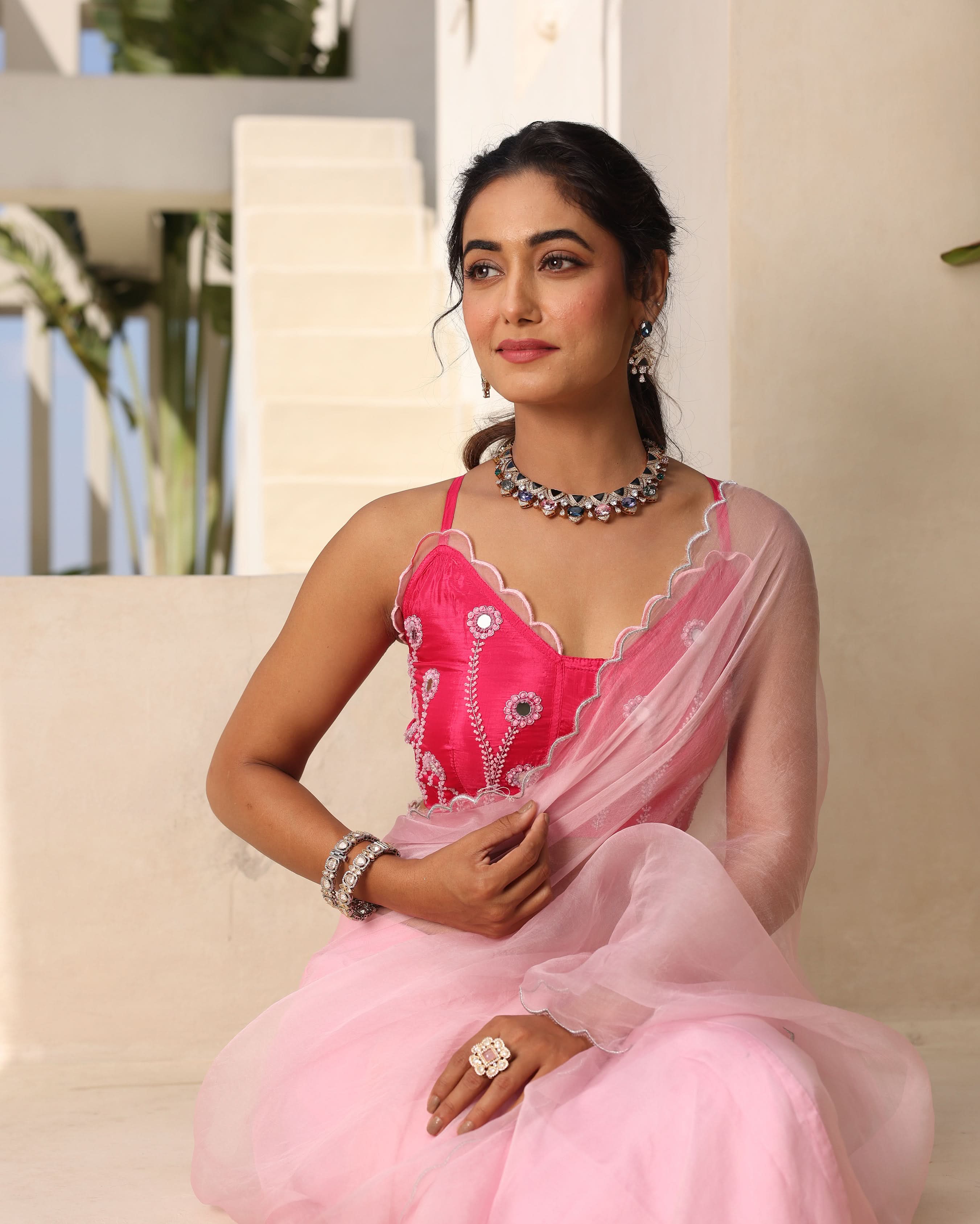 Inaayat Pink Silk Embroidered Blouse - Image 3
