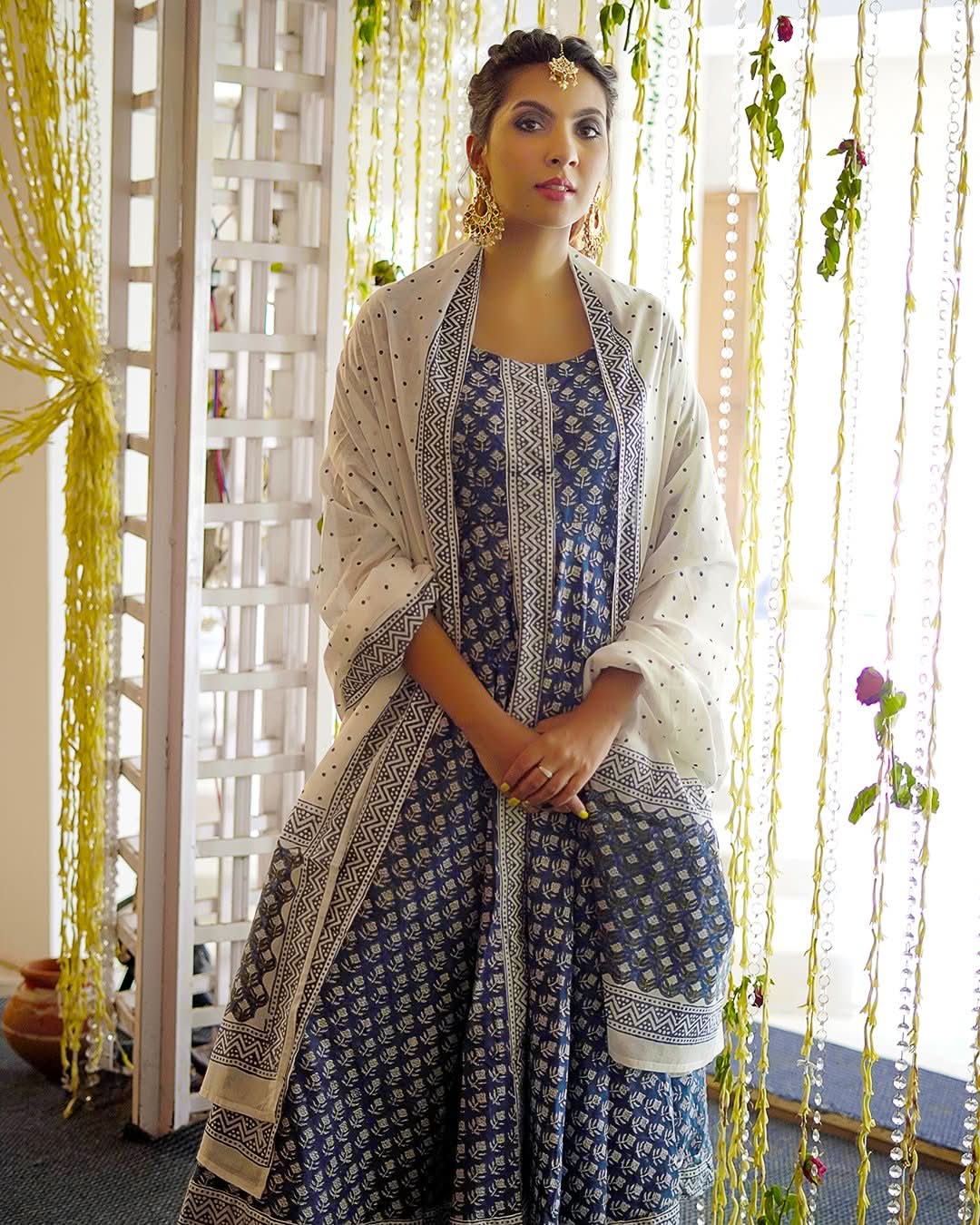 Indian Blue Handblock Suit Set - Image 2