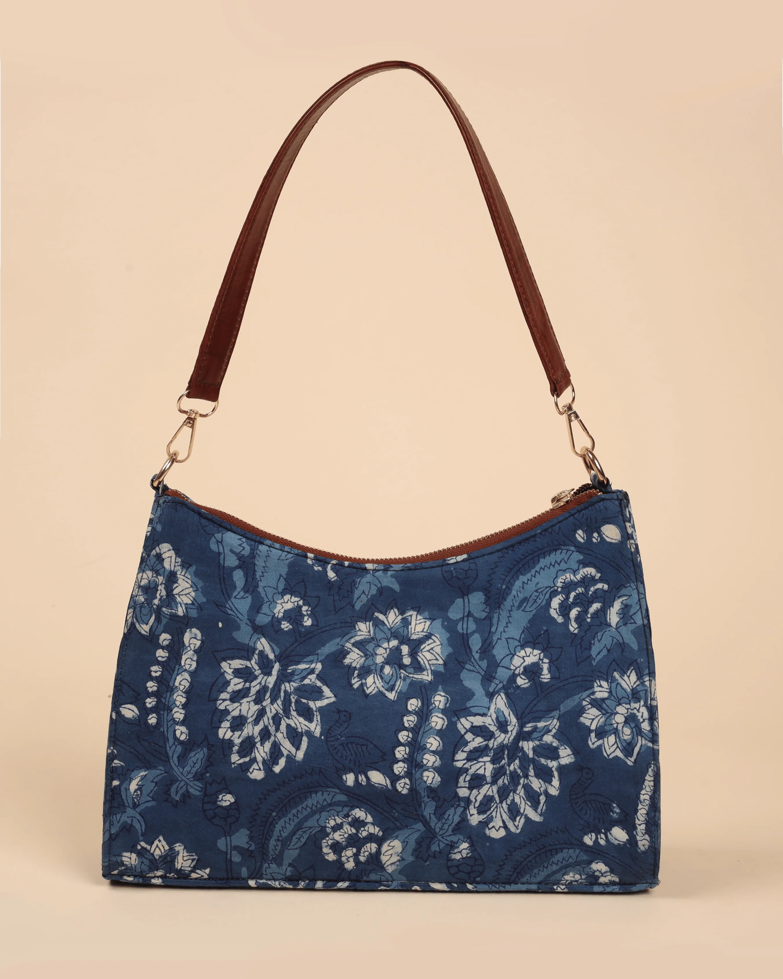 Indigo Deep Handblock Baguette Bag - Image 3