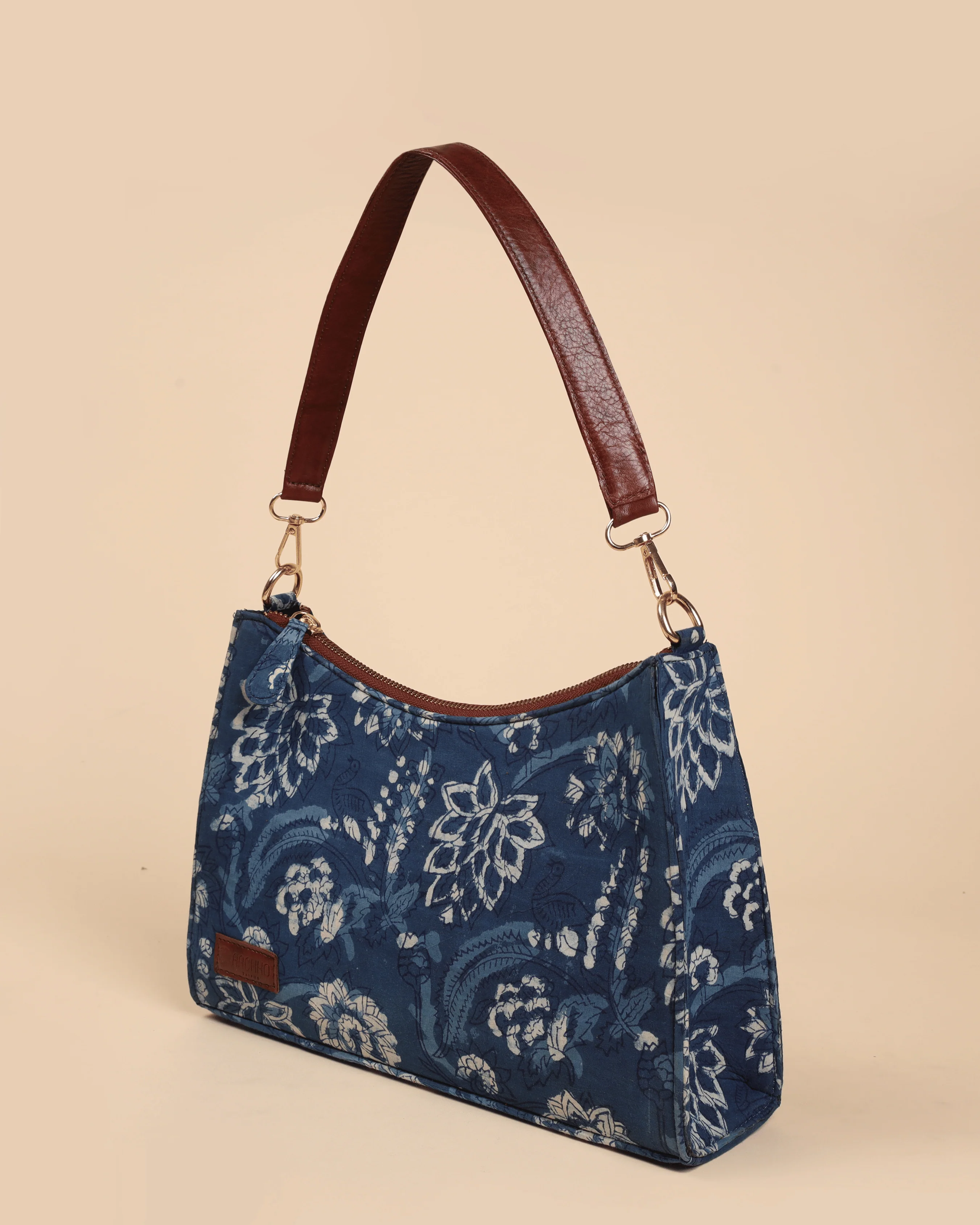 Indigo Deep Handblock Baguette Bag - Image 4