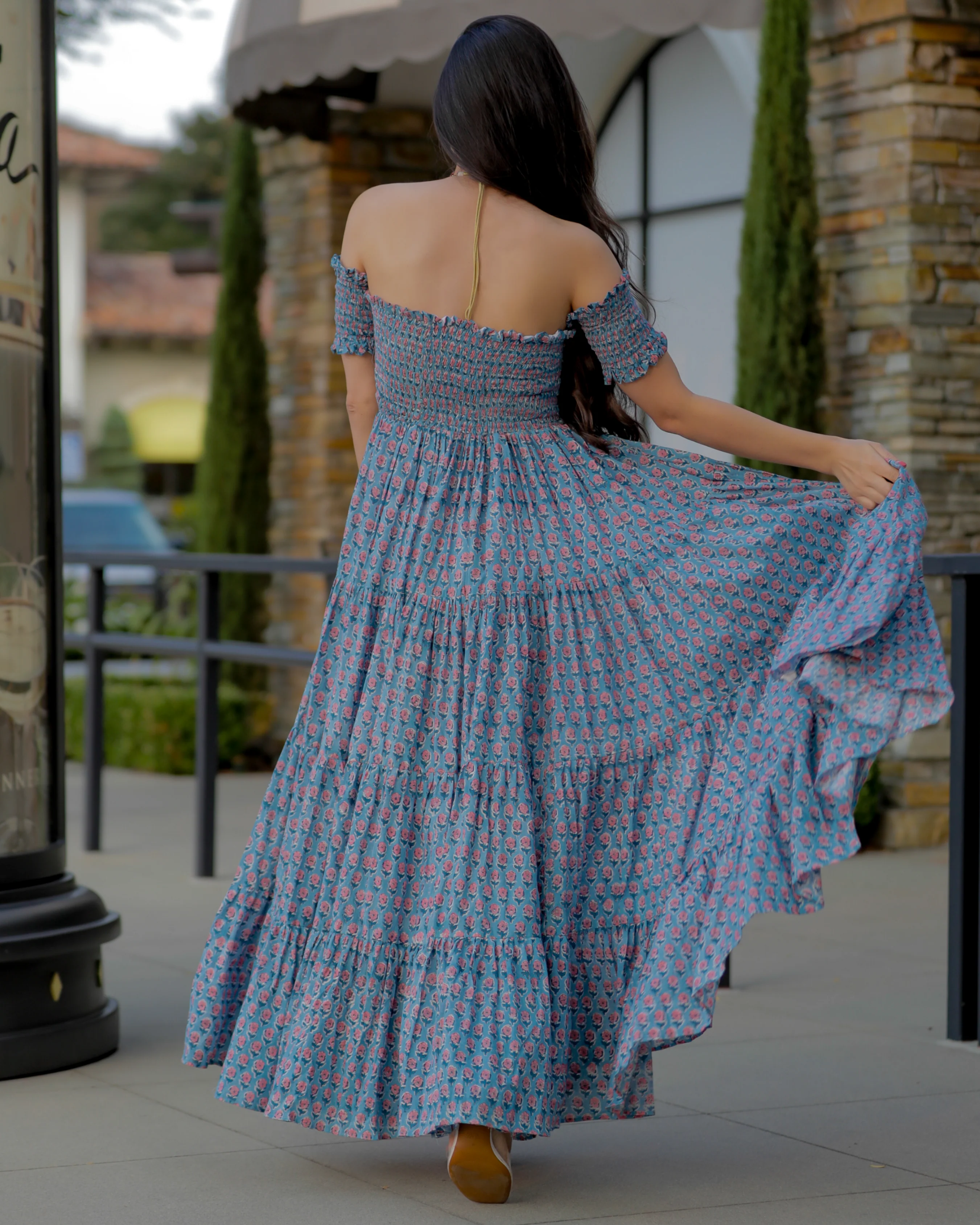Iris Blue Smocked Cotton Dress - Image 3