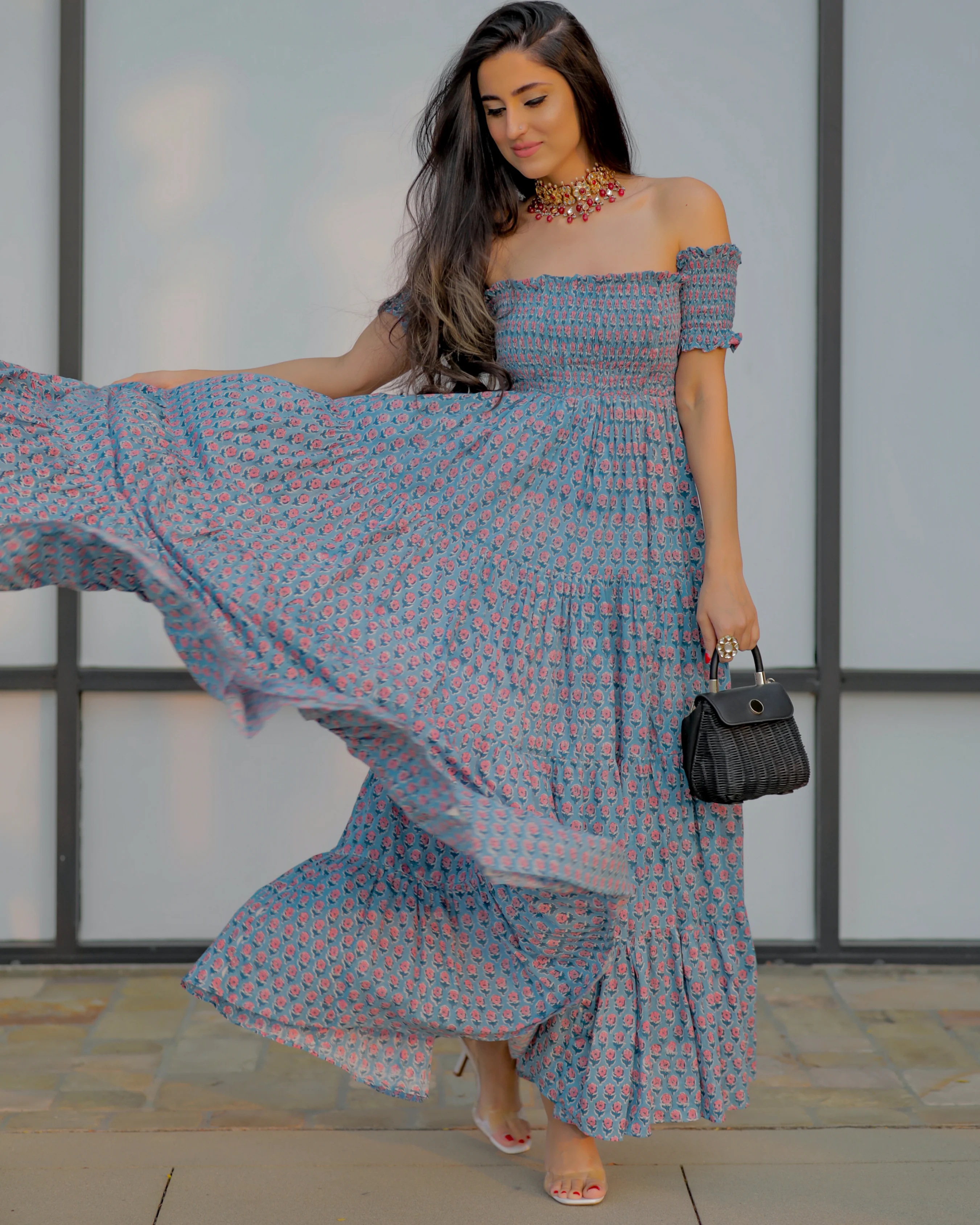 Iris Blue Smocked Cotton Dress - Image 4