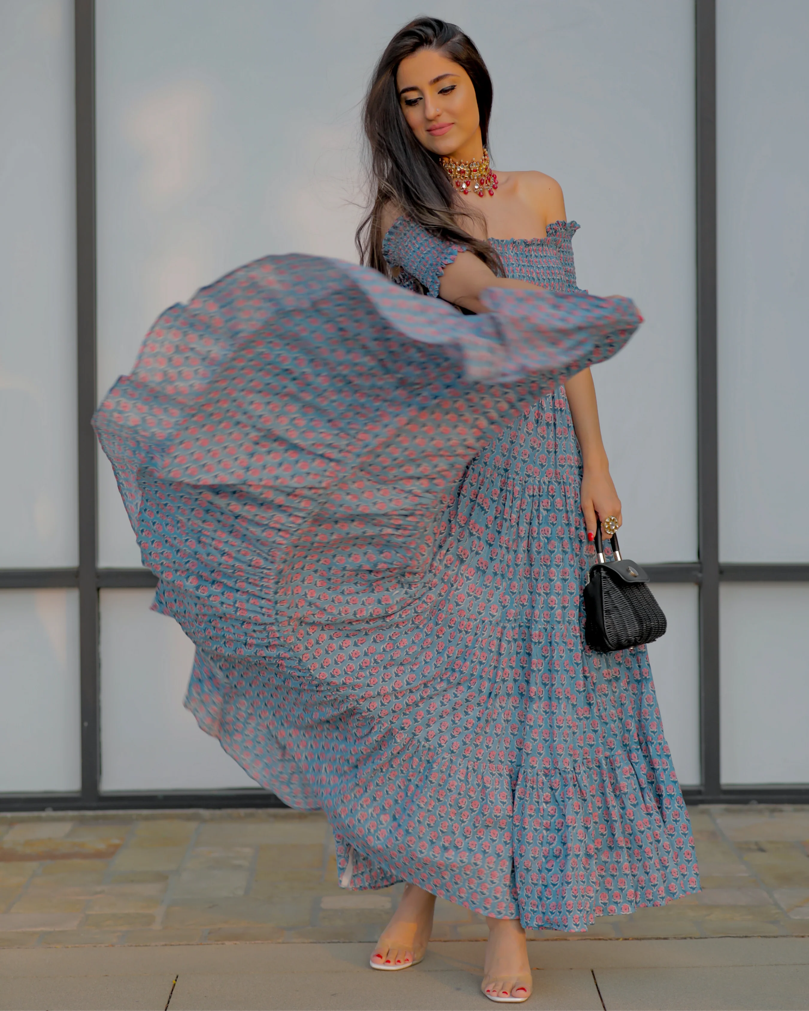 Iris Blue Smocked Cotton Dress - Image 5