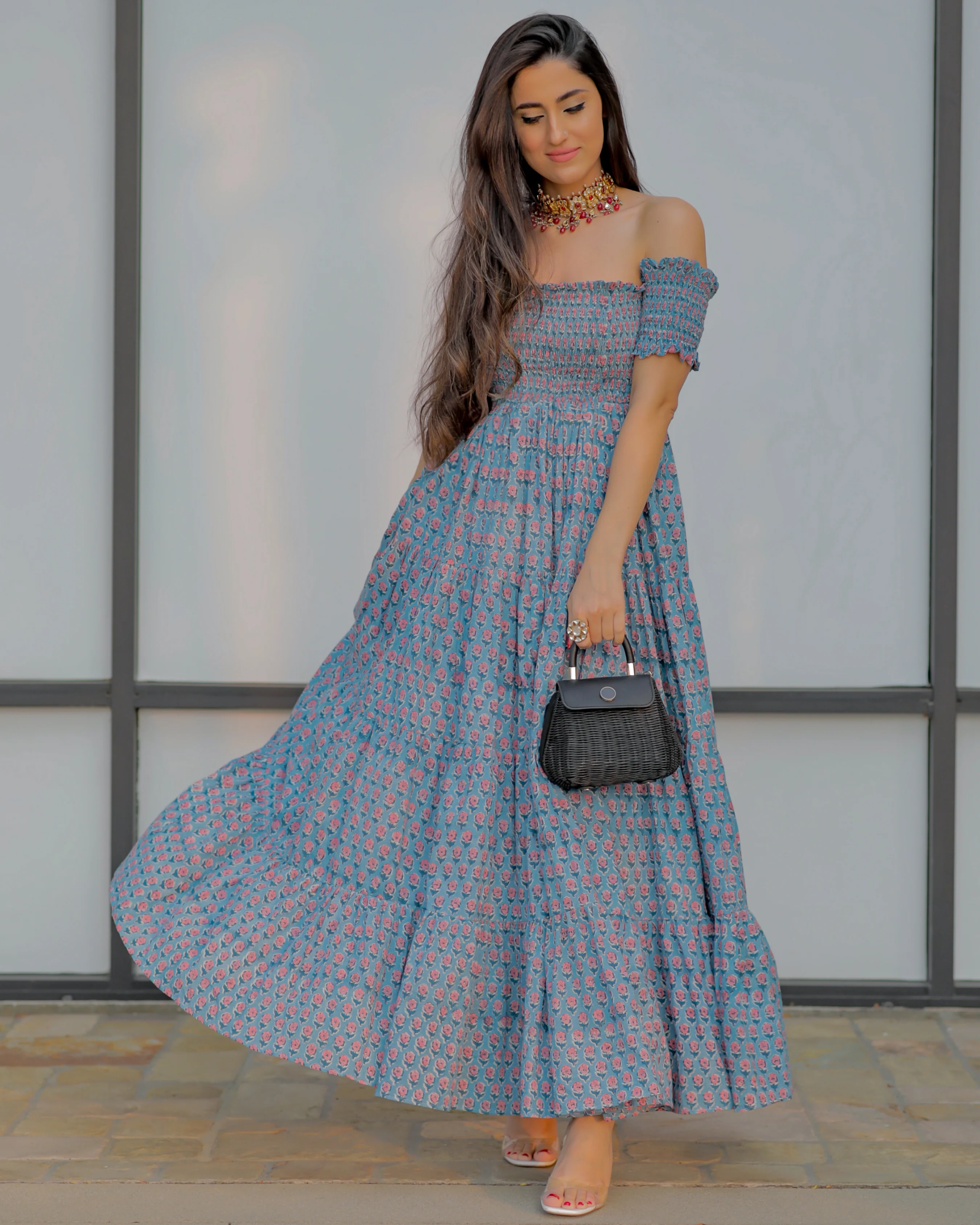 Iris Blue Smocked Cotton Dress - Image 7