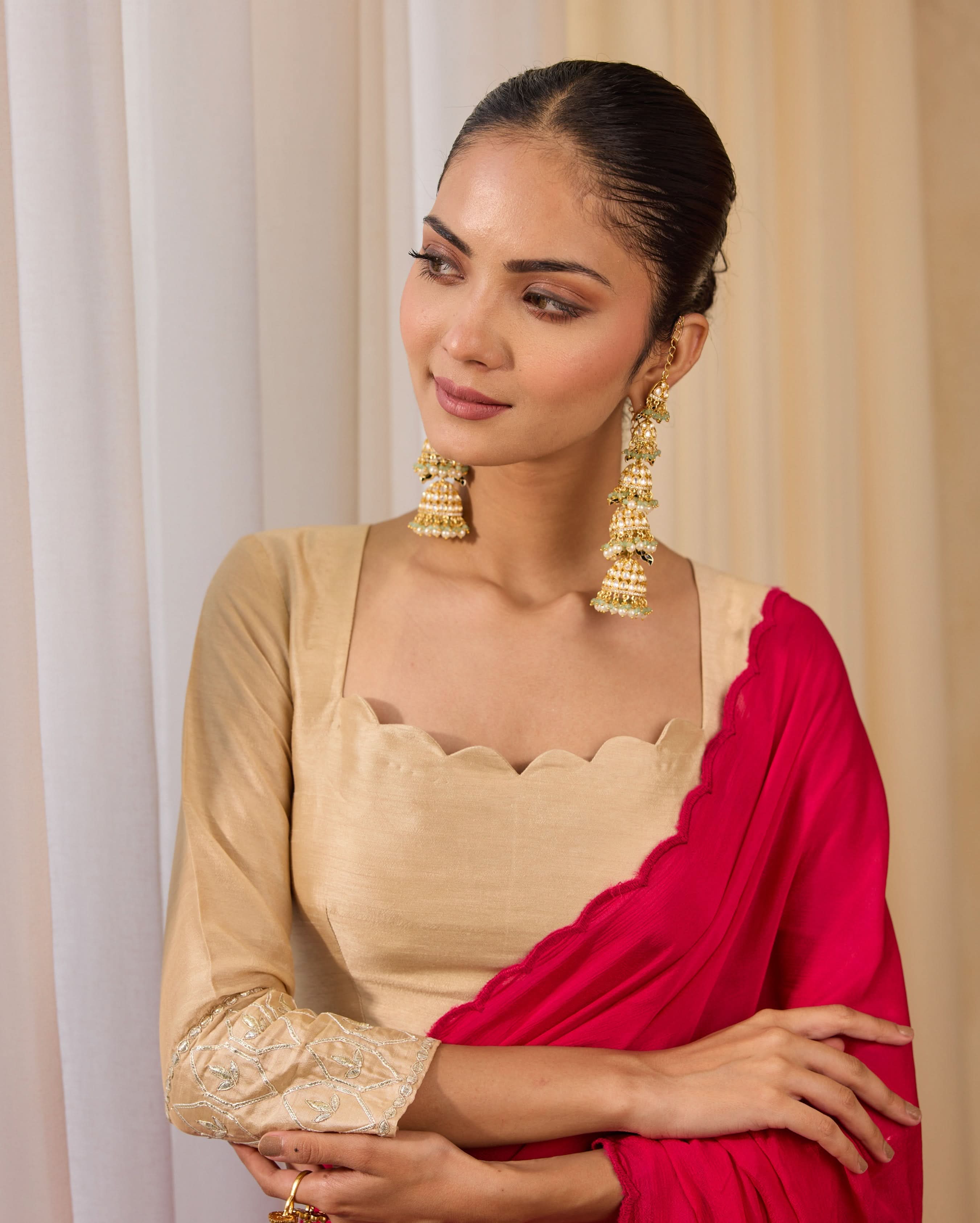 Ivory Charm Beige Silk Gotapatti Blouse - Image 5