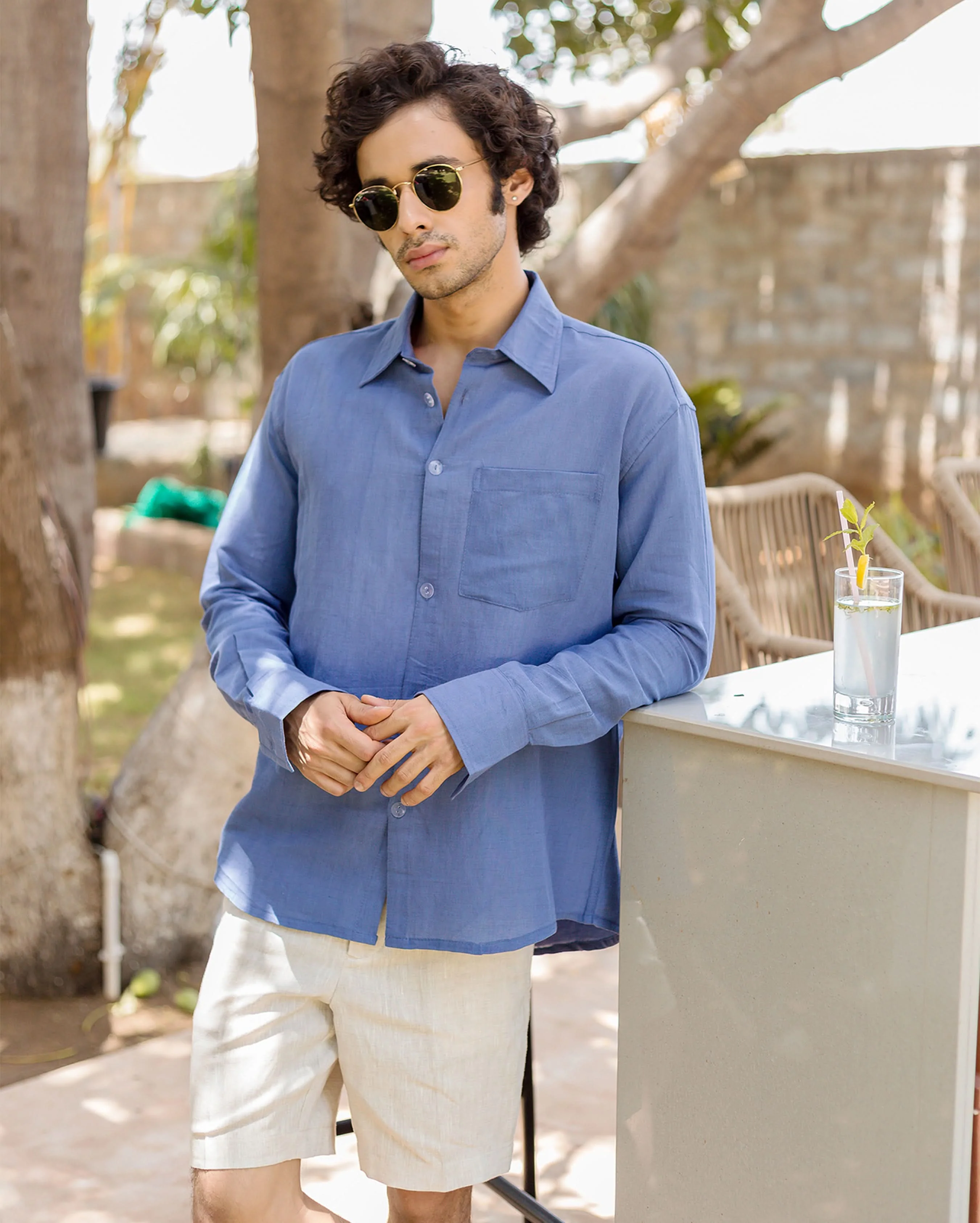 Ivy Blue Linen Solid Shirt - Image 2