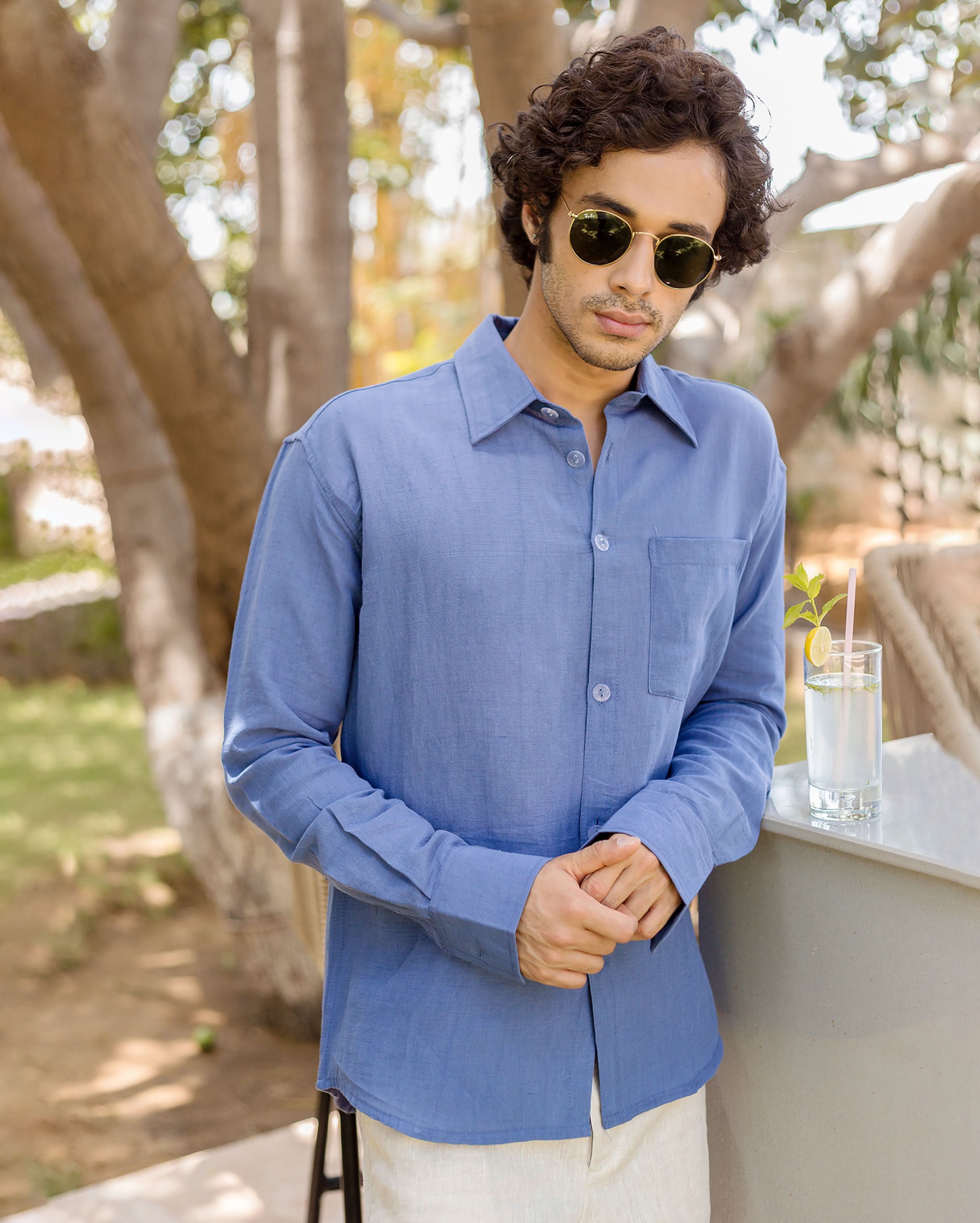 Ivy Blue Linen Solid Shirt - Image 4