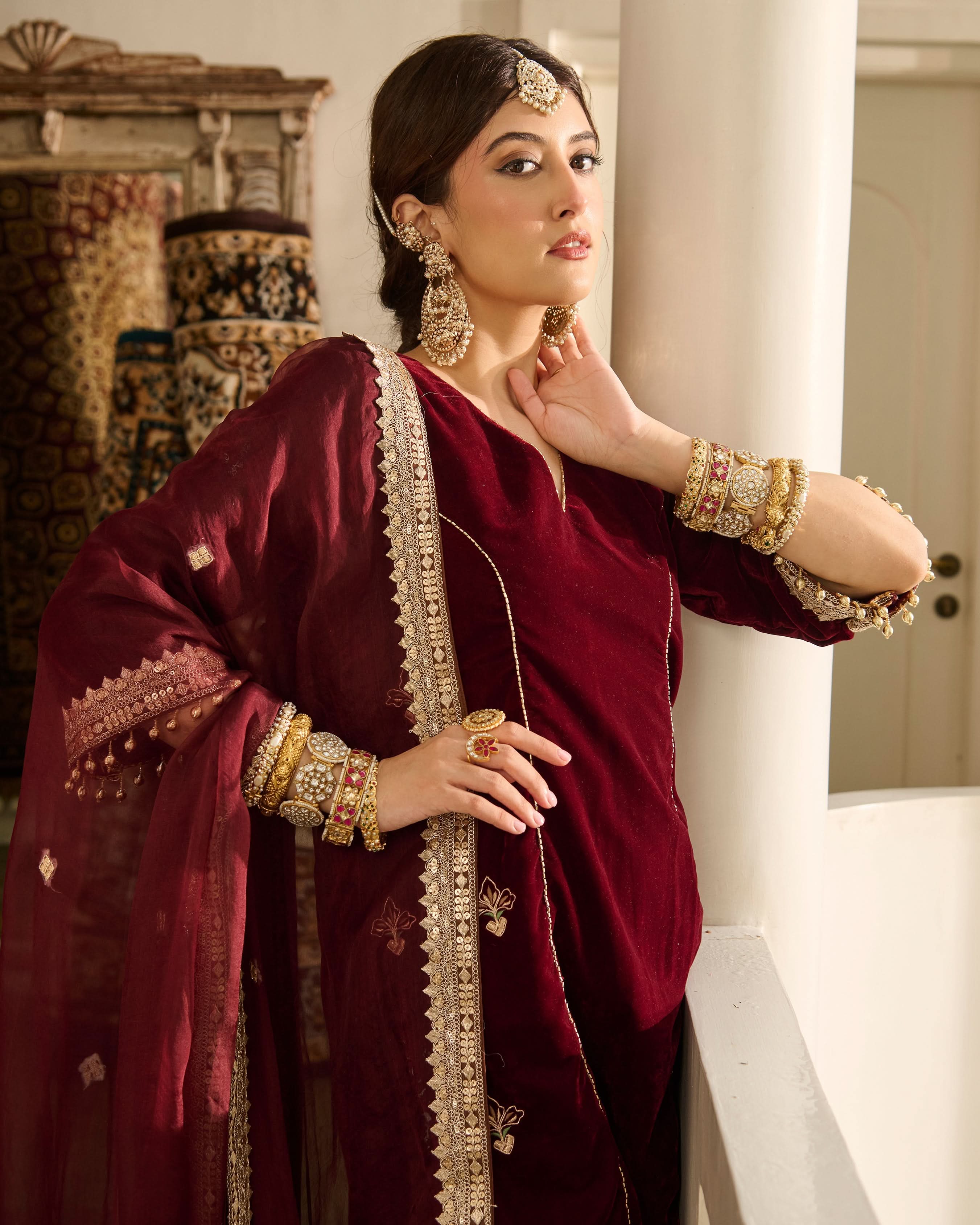 Jack Maroon Embroidered Velvet Suit Set - Image 6