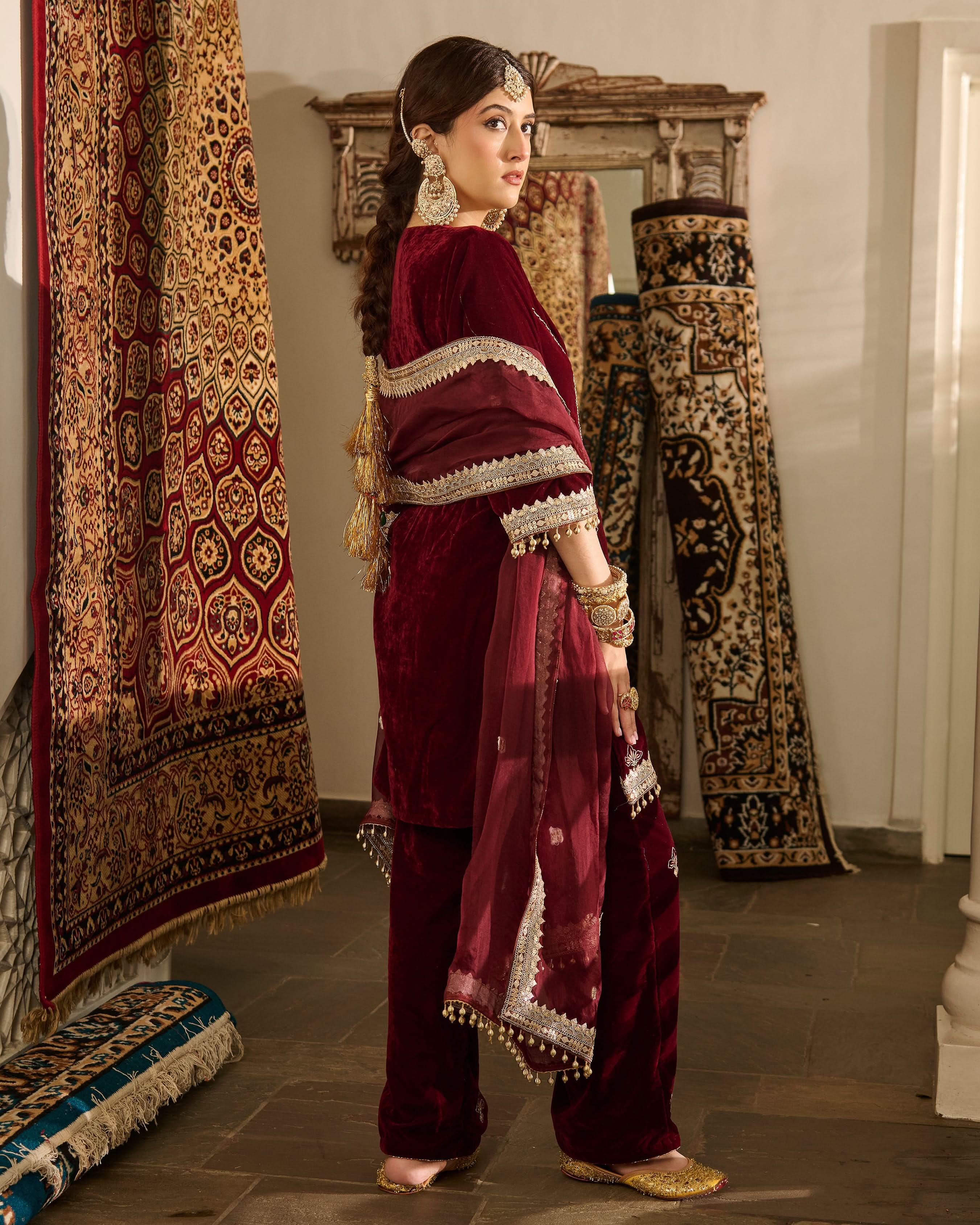 Jack Maroon Embroidered Velvet Suit Set - Image 8