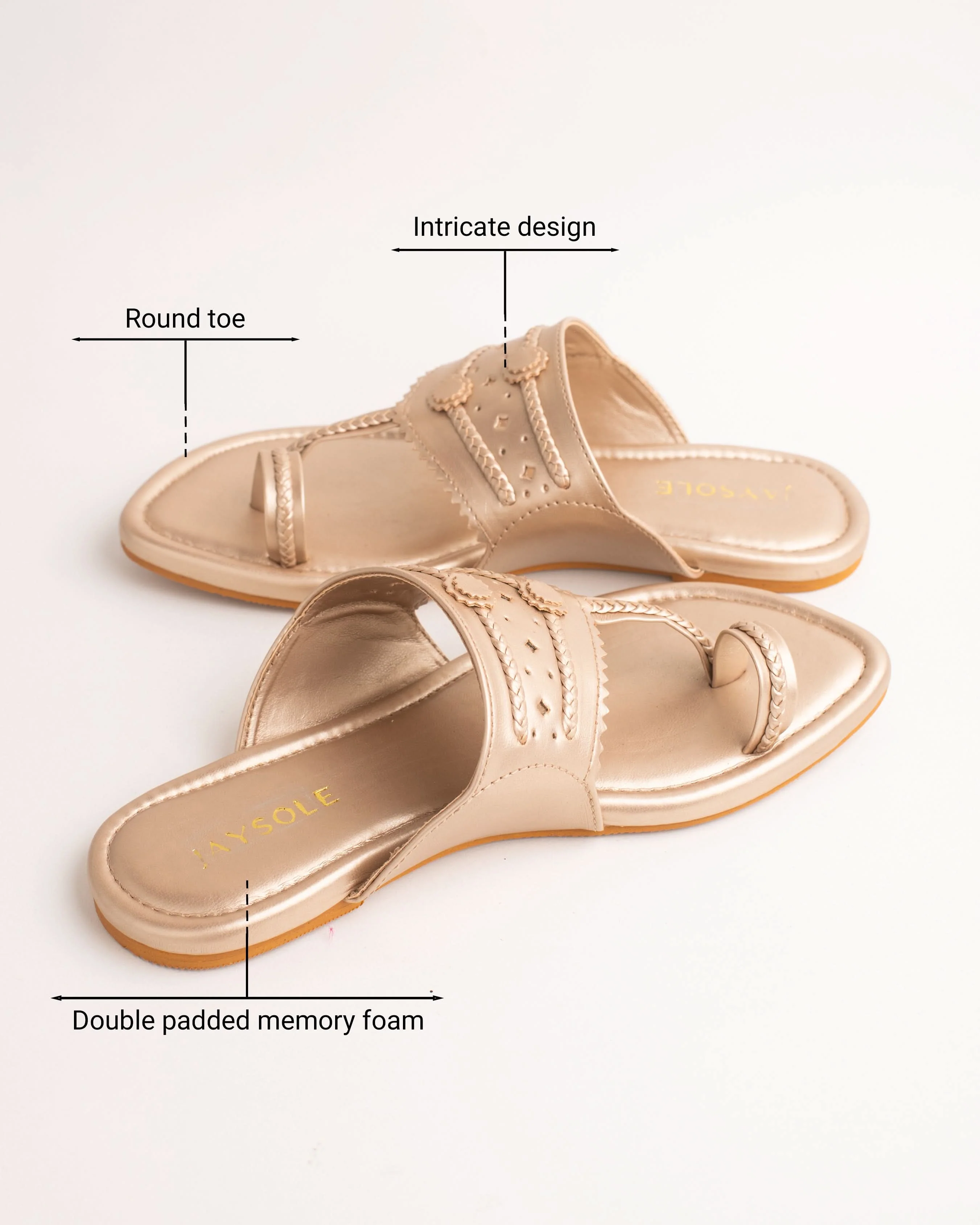Jashn Rosegold Solid Kolha Flats - Image 2