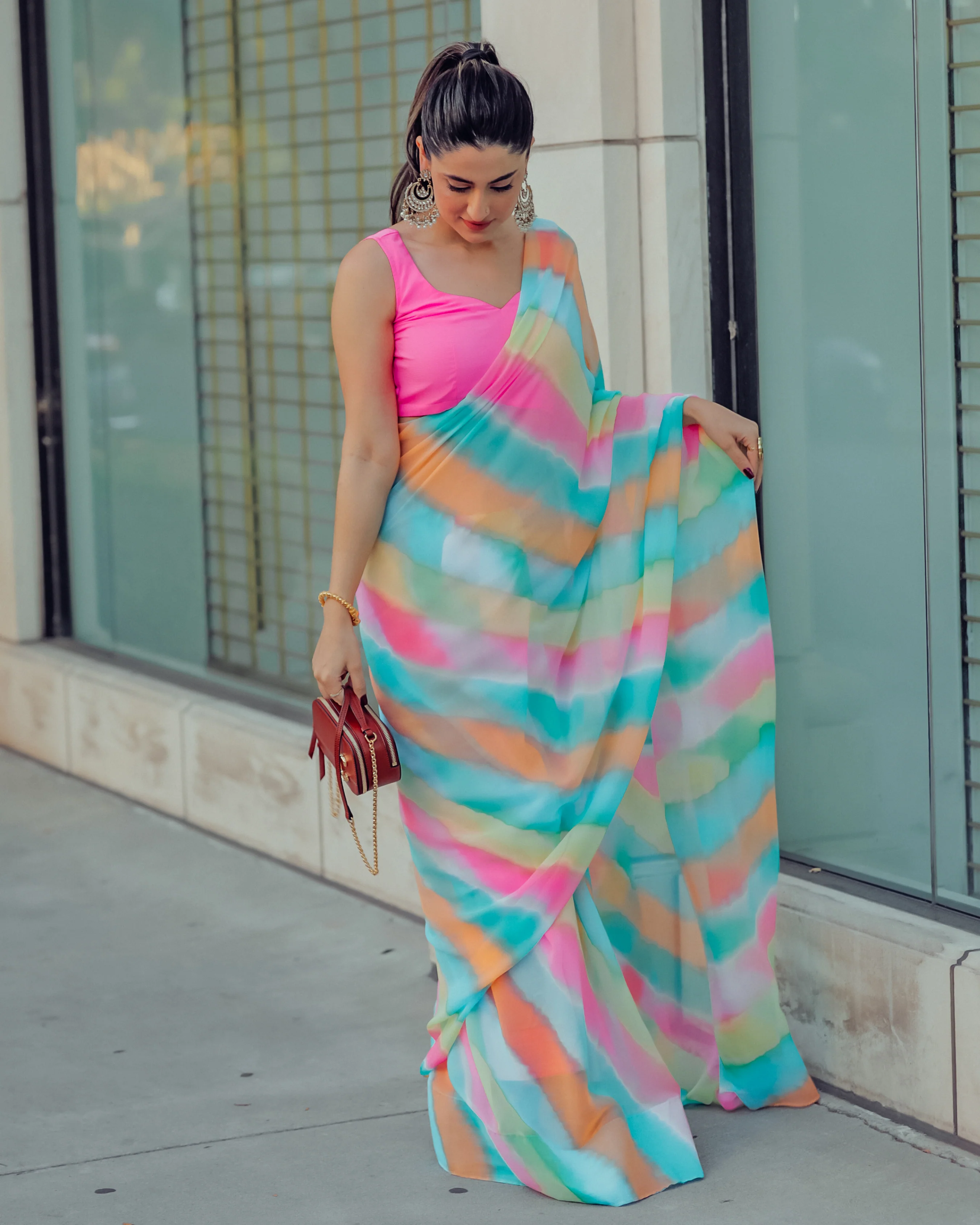 Jazzy Mix Leheriya Pure Chiffon Saree - Image 4