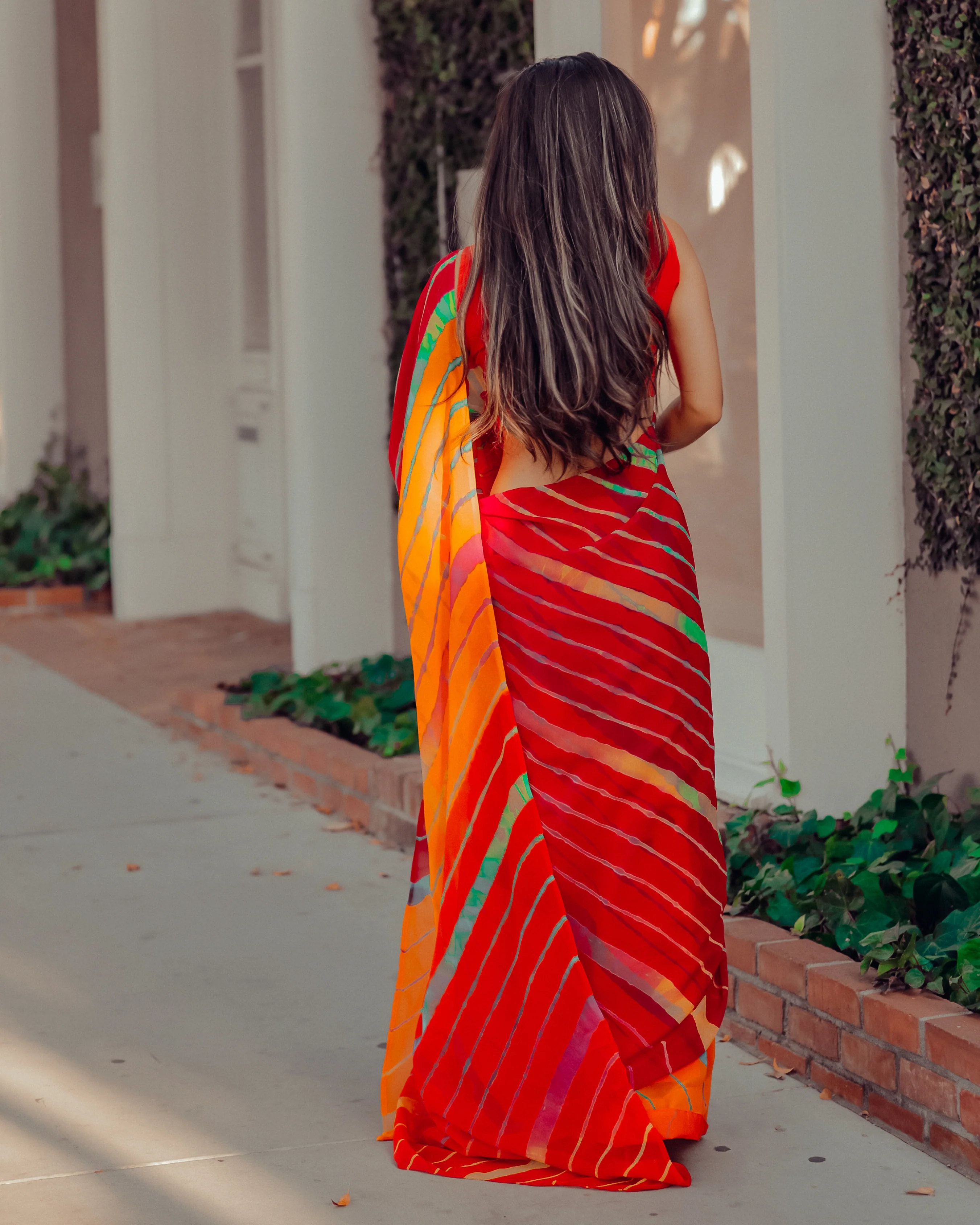 Jester Red Leheriya Pure Chiffon Saree - Image 5